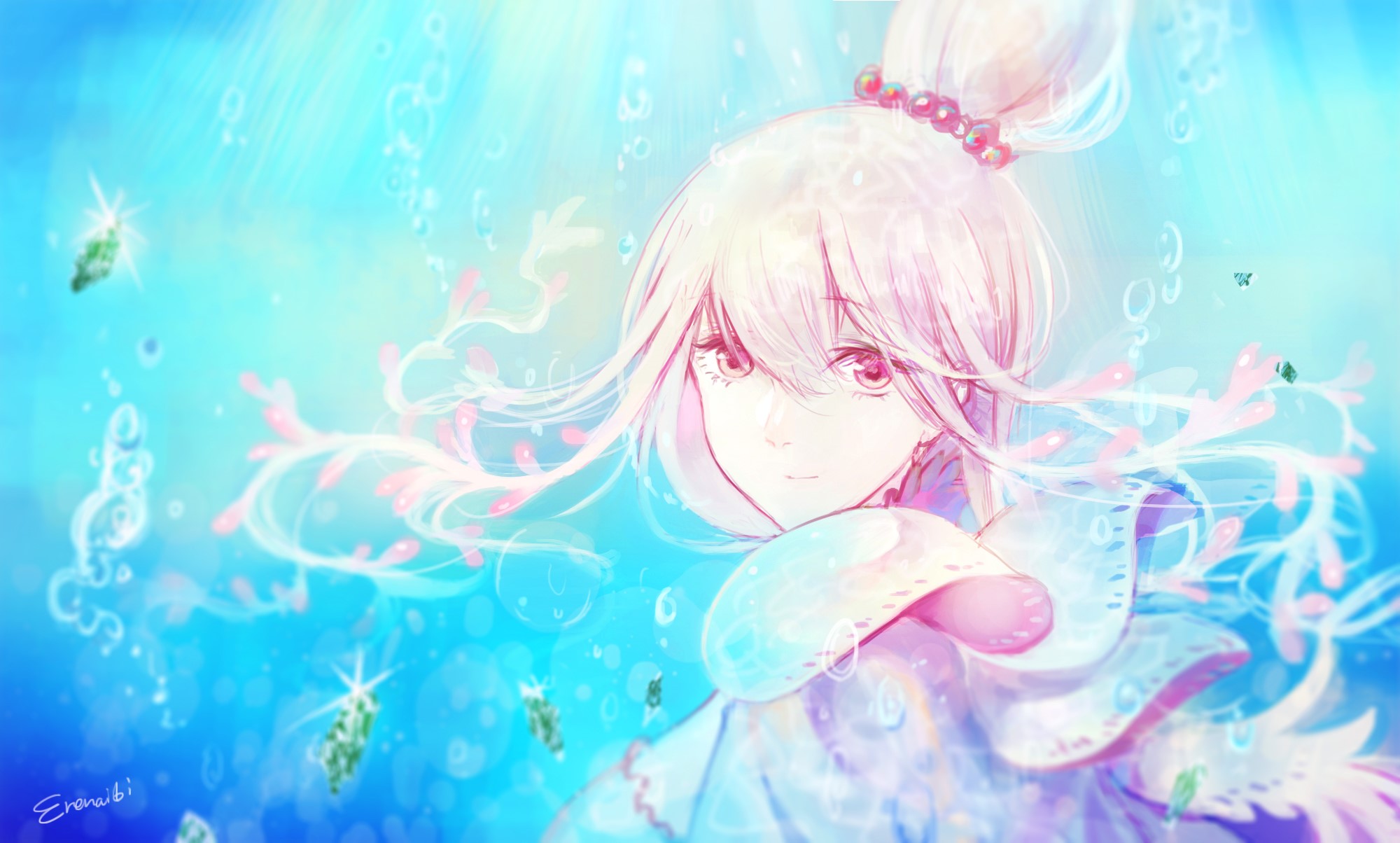 Anime girl underwater with coral and gems HD Wallpaper