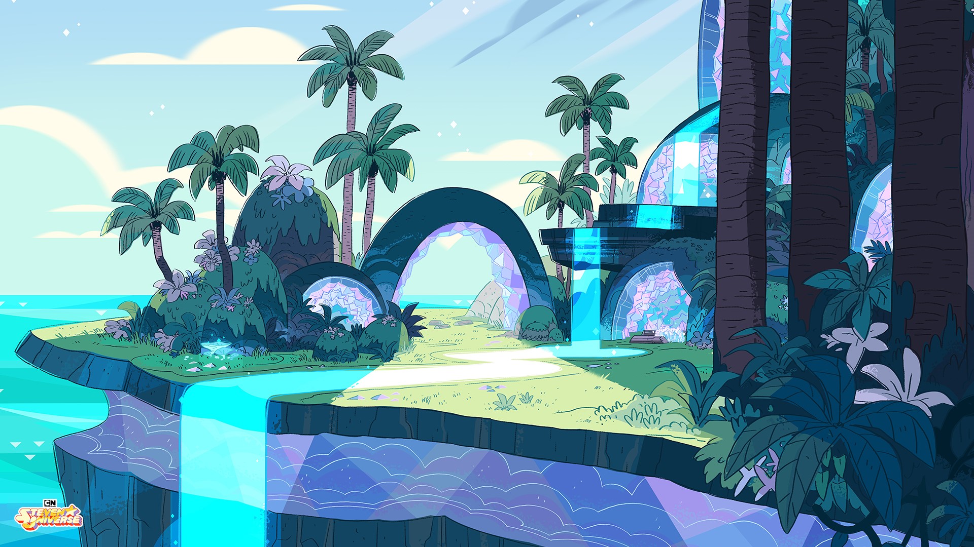 Steven Universe Island with Crystal Arches and Waterfall HD Wallpaper