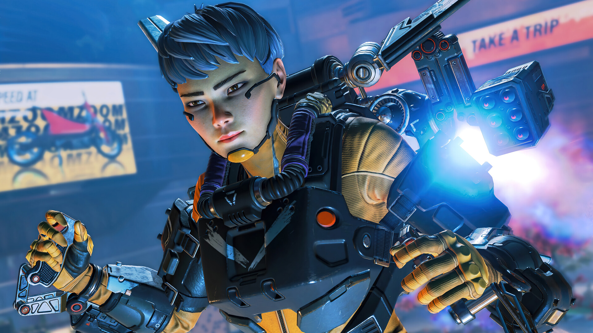 Valkyrie from Apex Legends in a close-up action shot HD Wallpaper