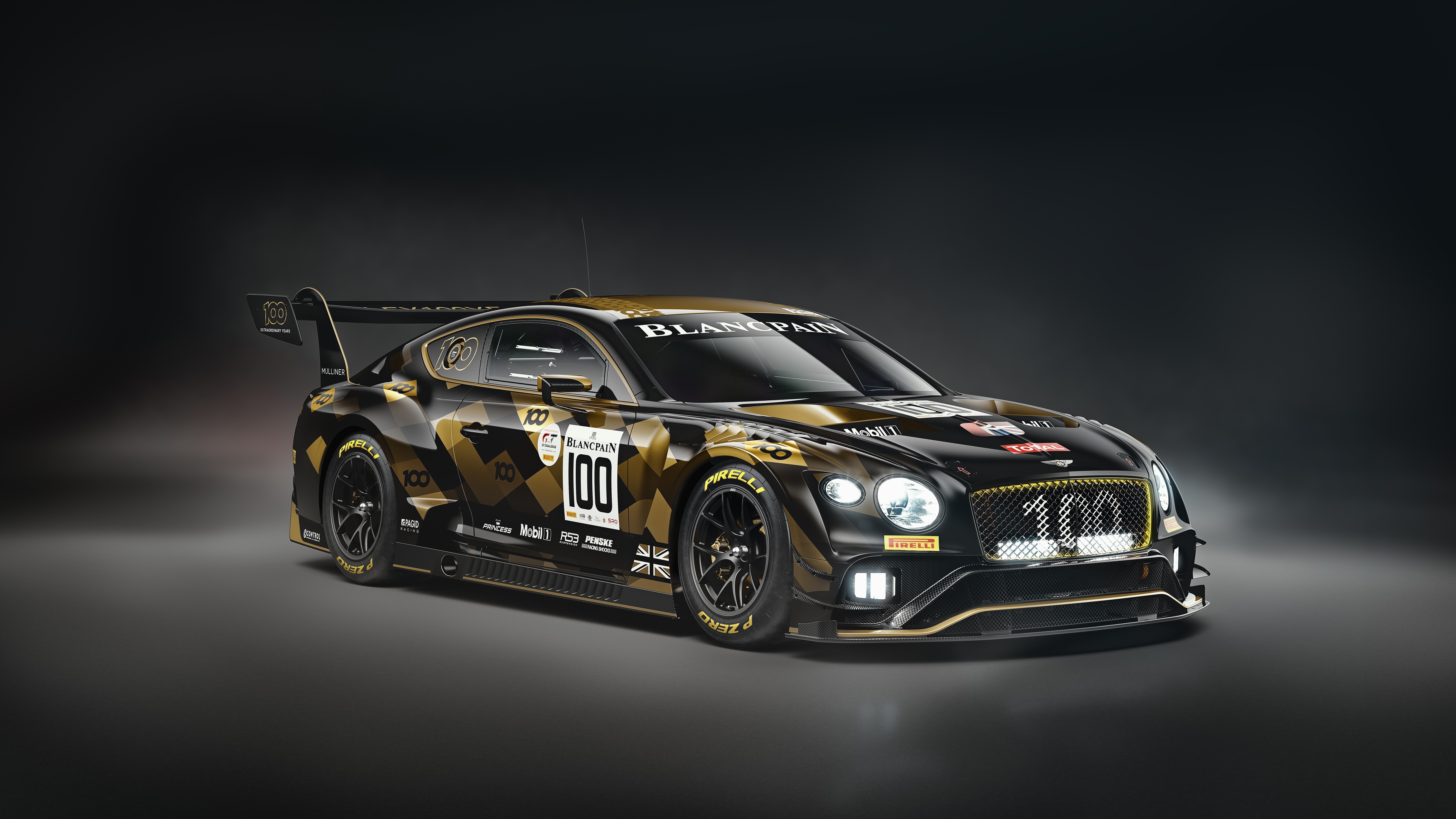 Bentley Continental GT3 race car with number 100 HD Wallpaper