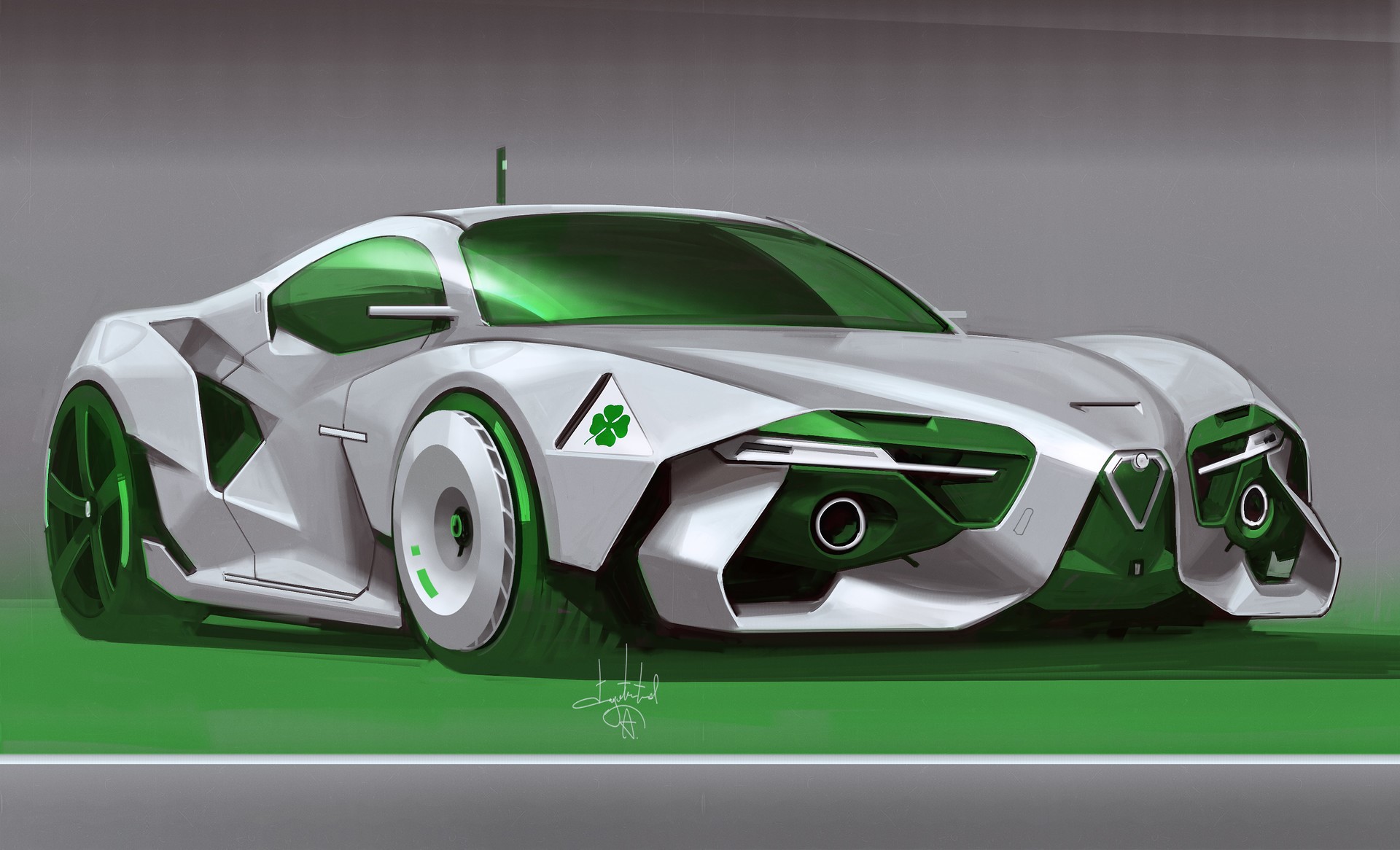 Alfa Romeo sports car concept with green accents HD Wallpaper
