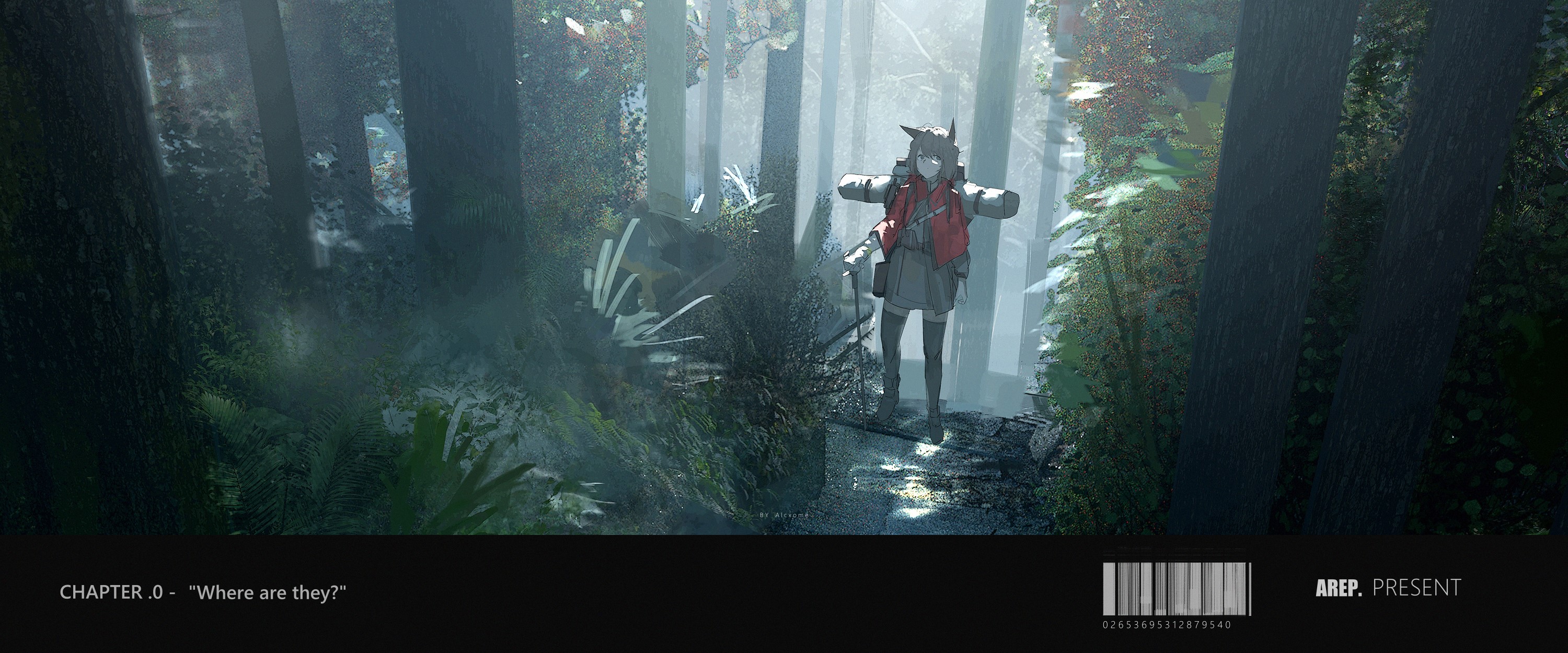 Anime girl in a forest with a backpack HD Wallpaper