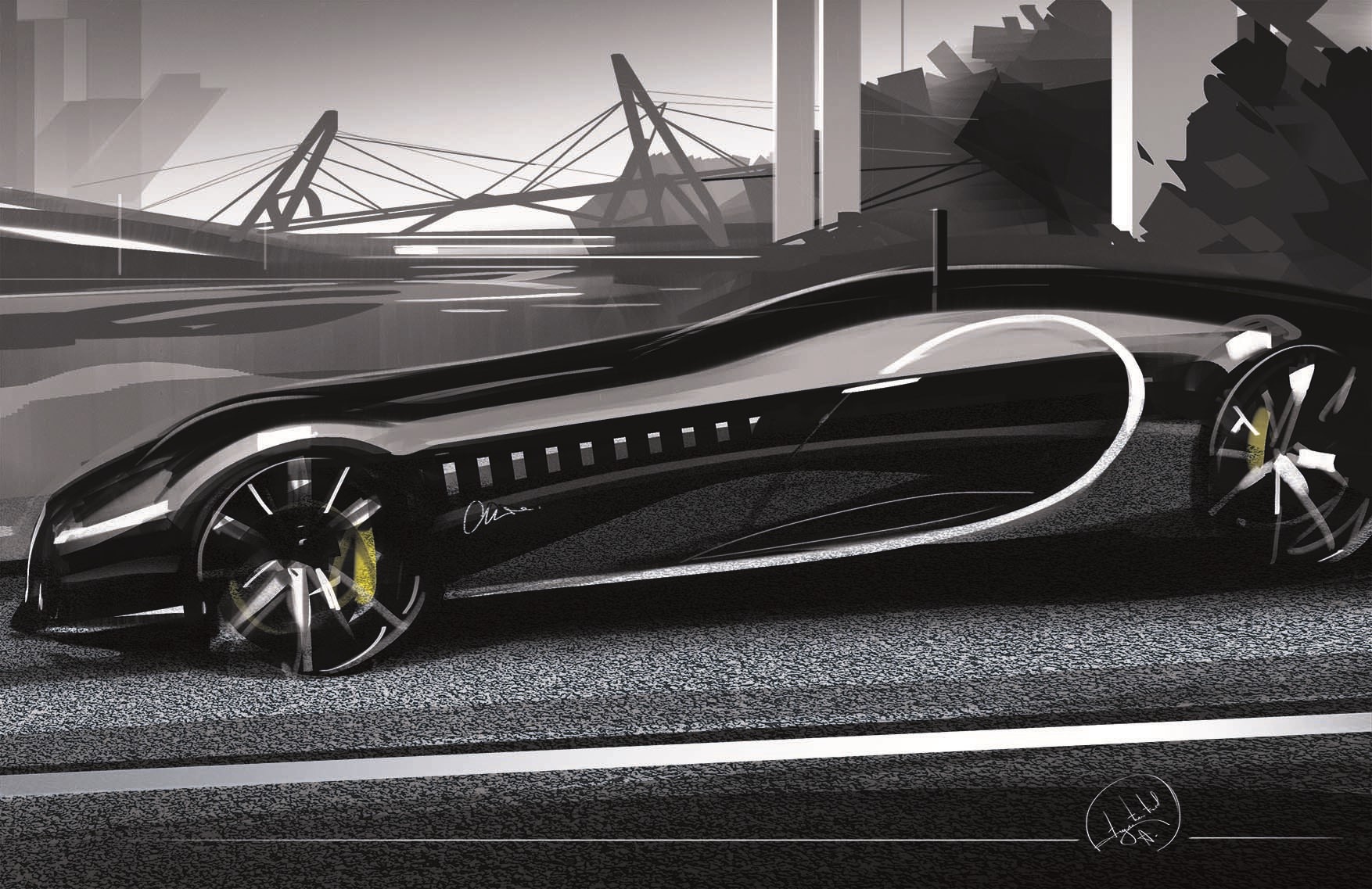 Bugatti sports car sketch by Aleksandr Sidelnikov HD Wallpaper