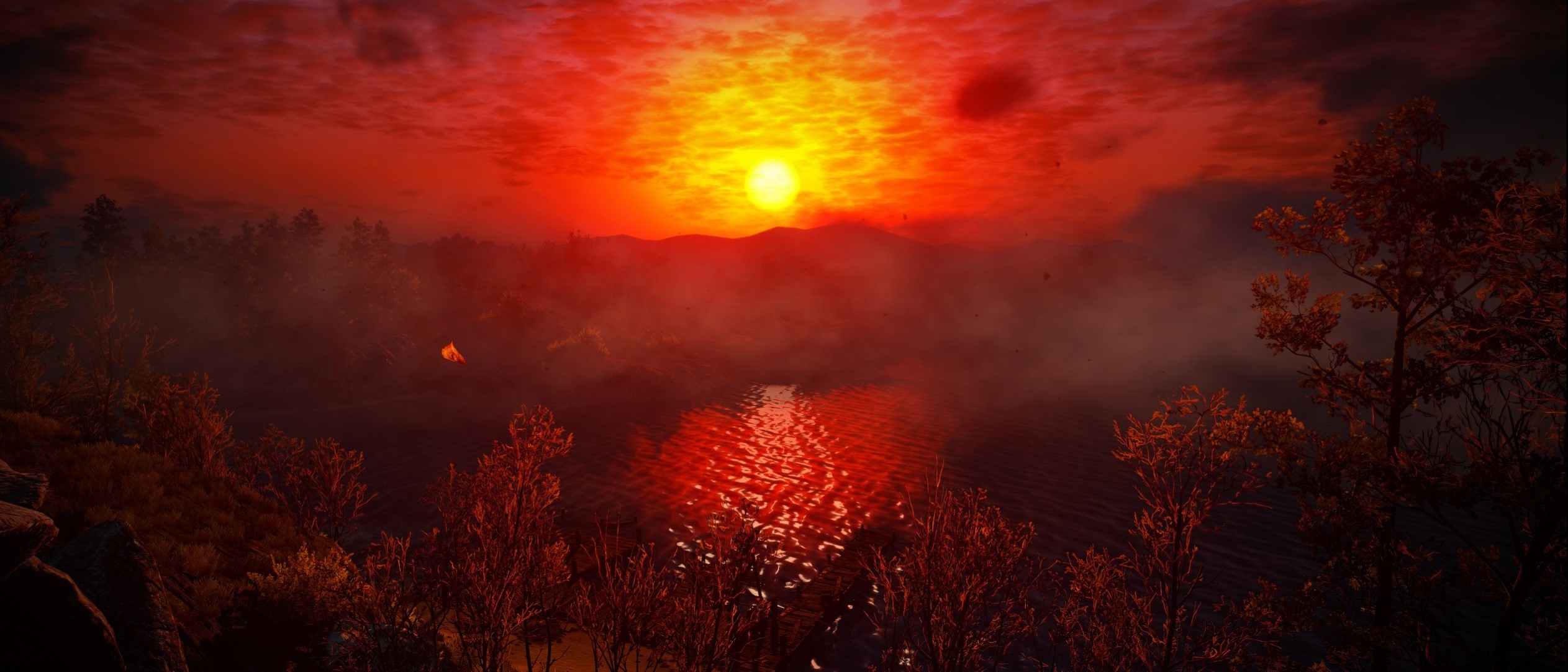 Sunset over a lake in The Witcher 3: Wild Hunt HD Wallpaper