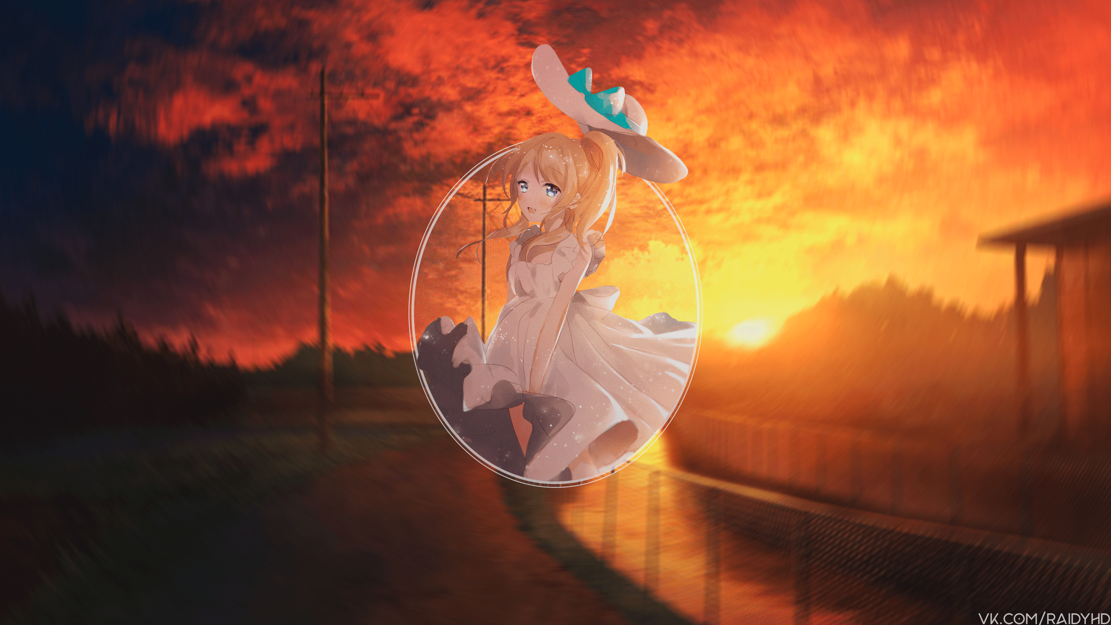Anime girl in a white dress with a hat HD Wallpaper
