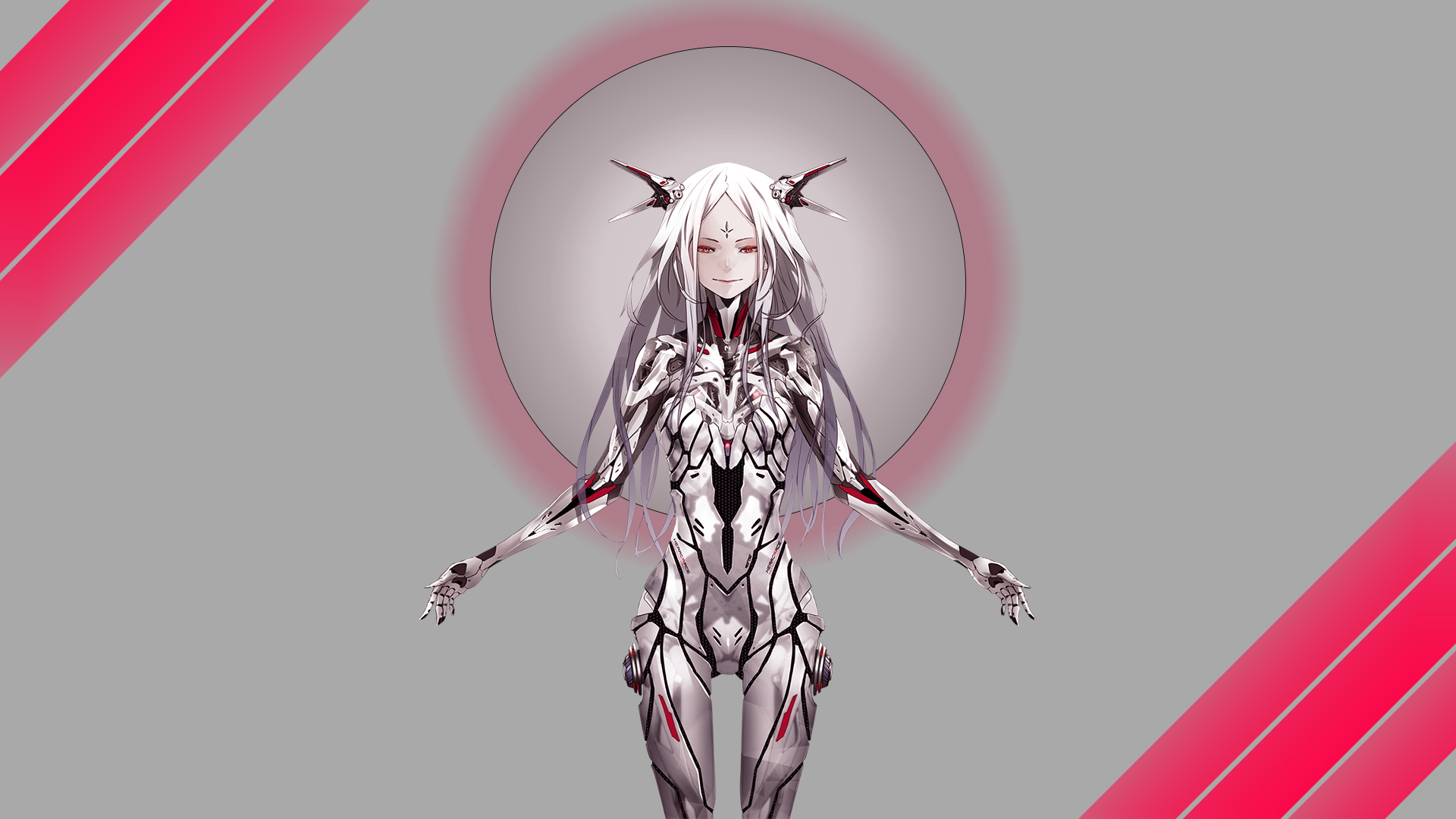 Anime girl with white hair and cybernetic suit HD Wallpaper
