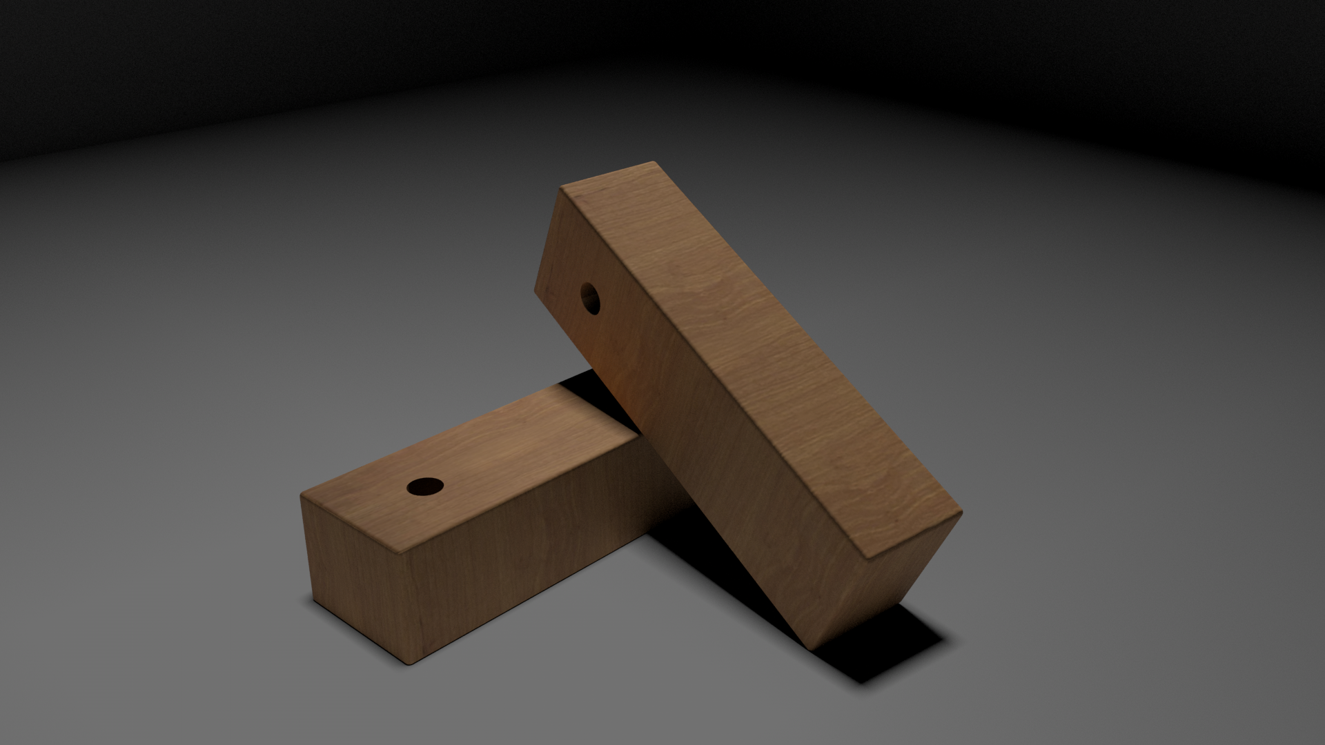 Two wooden blocks with holes, CGI render HD Wallpaper