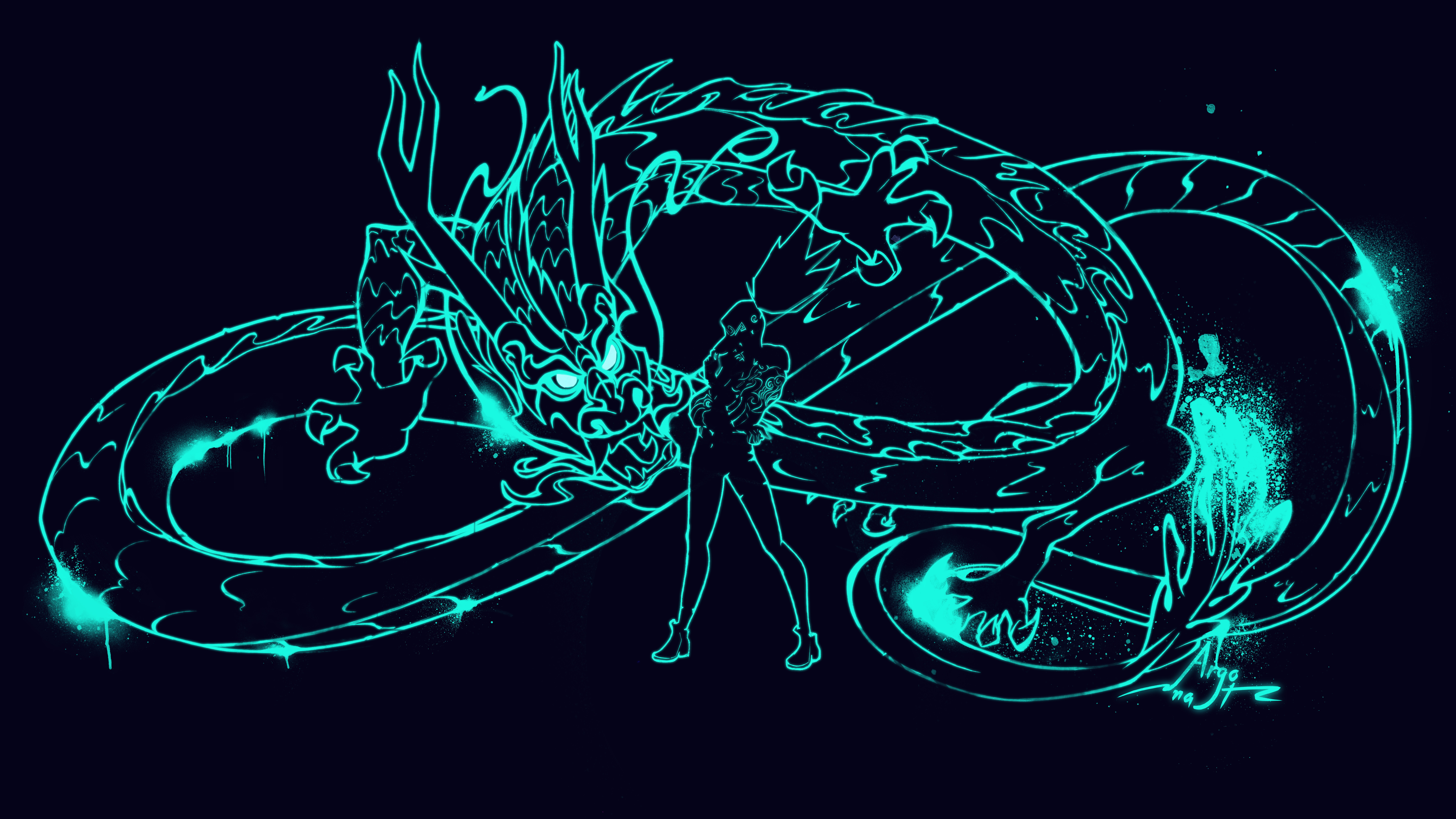 Akali K/DA Dragon Neon Outline Art HD Wallpaper