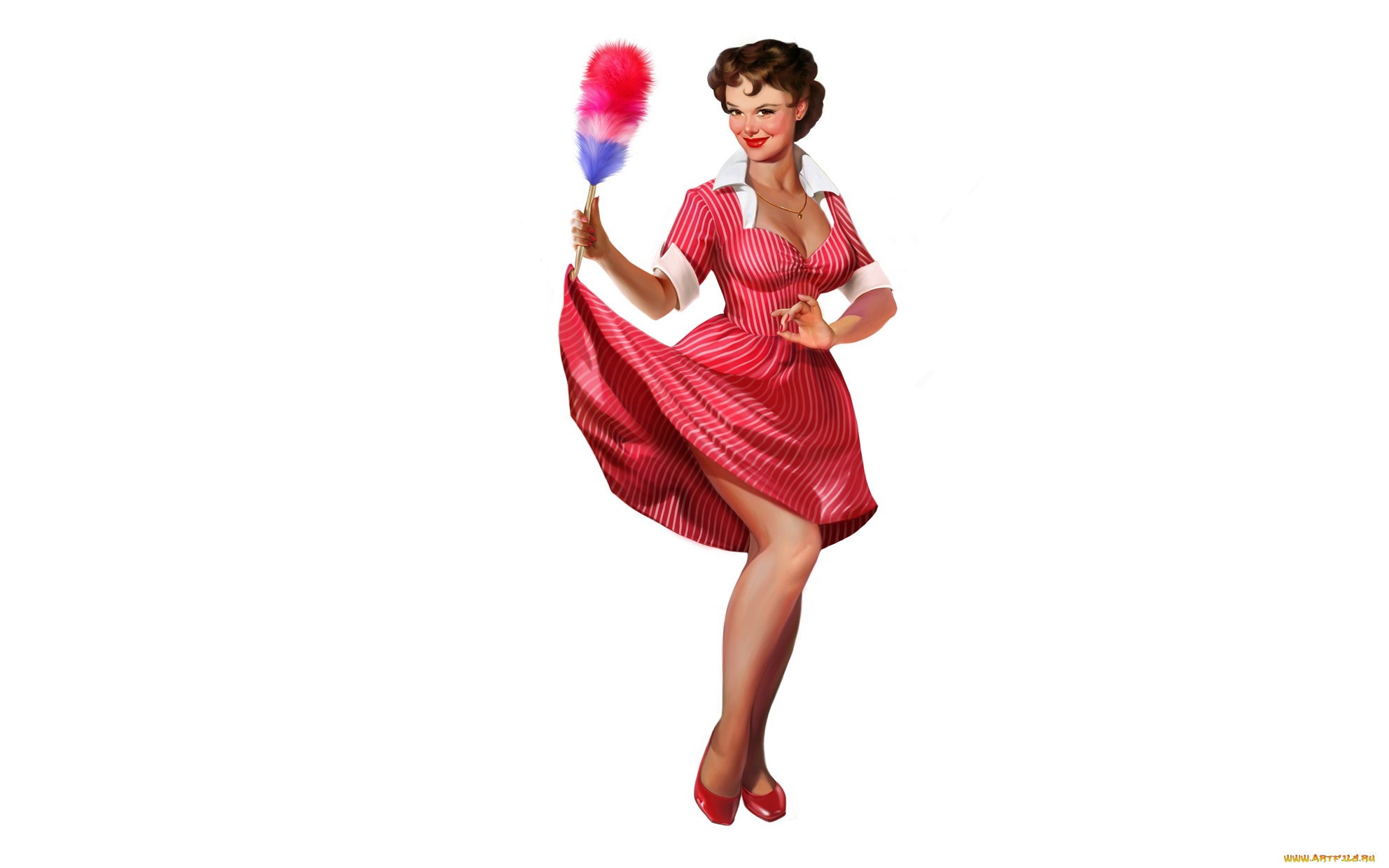 Pinup model with a duster HD Wallpaper