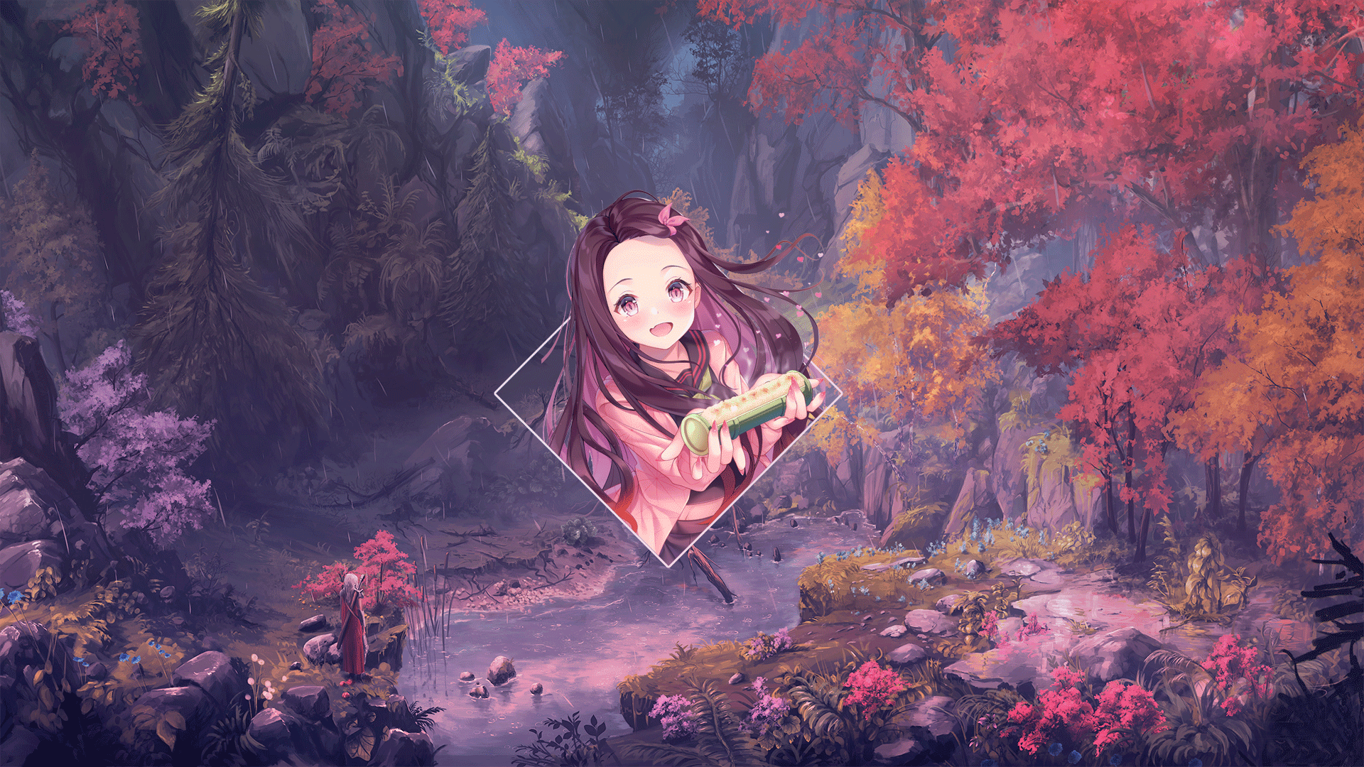 Kamado Nezuko from Kimetsu no Yaiba in a forest HD Wallpaper