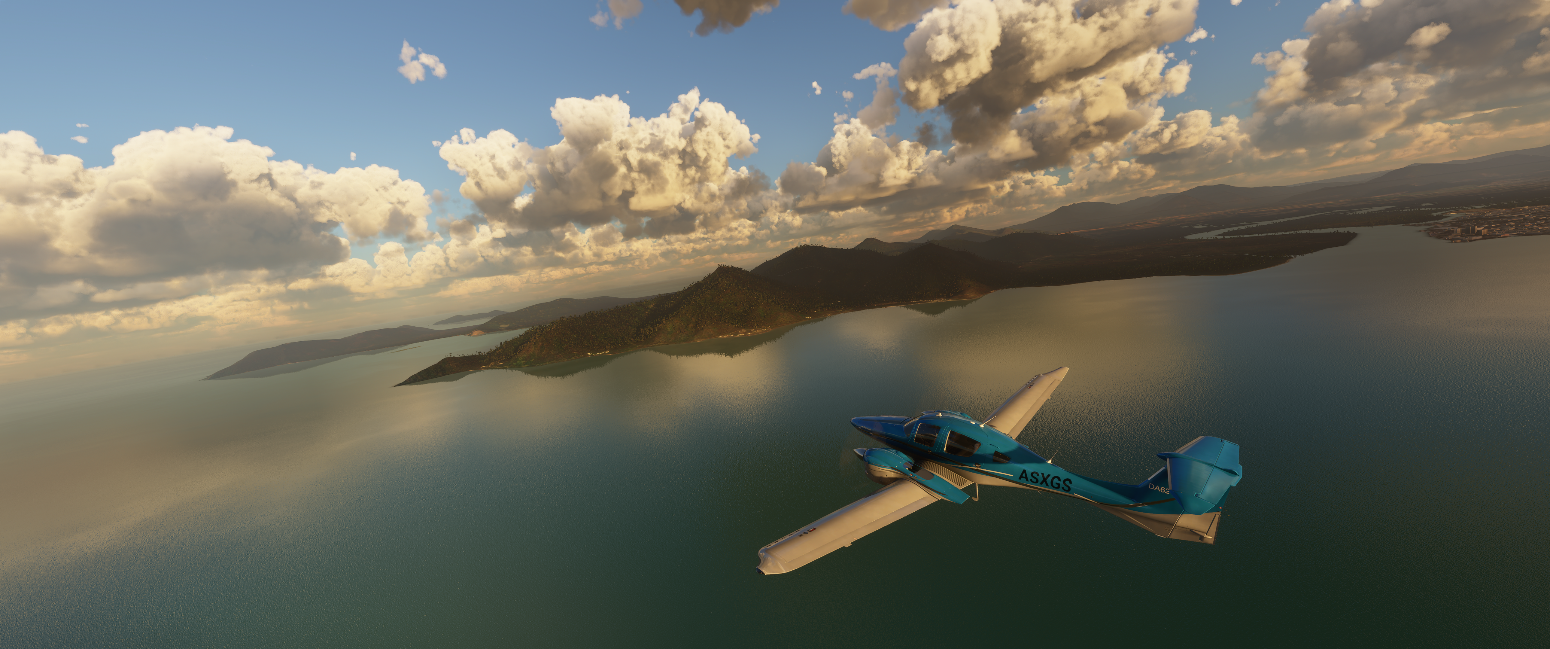 4K Flight Simulator Plane over Water and Islands HD Wallpaper