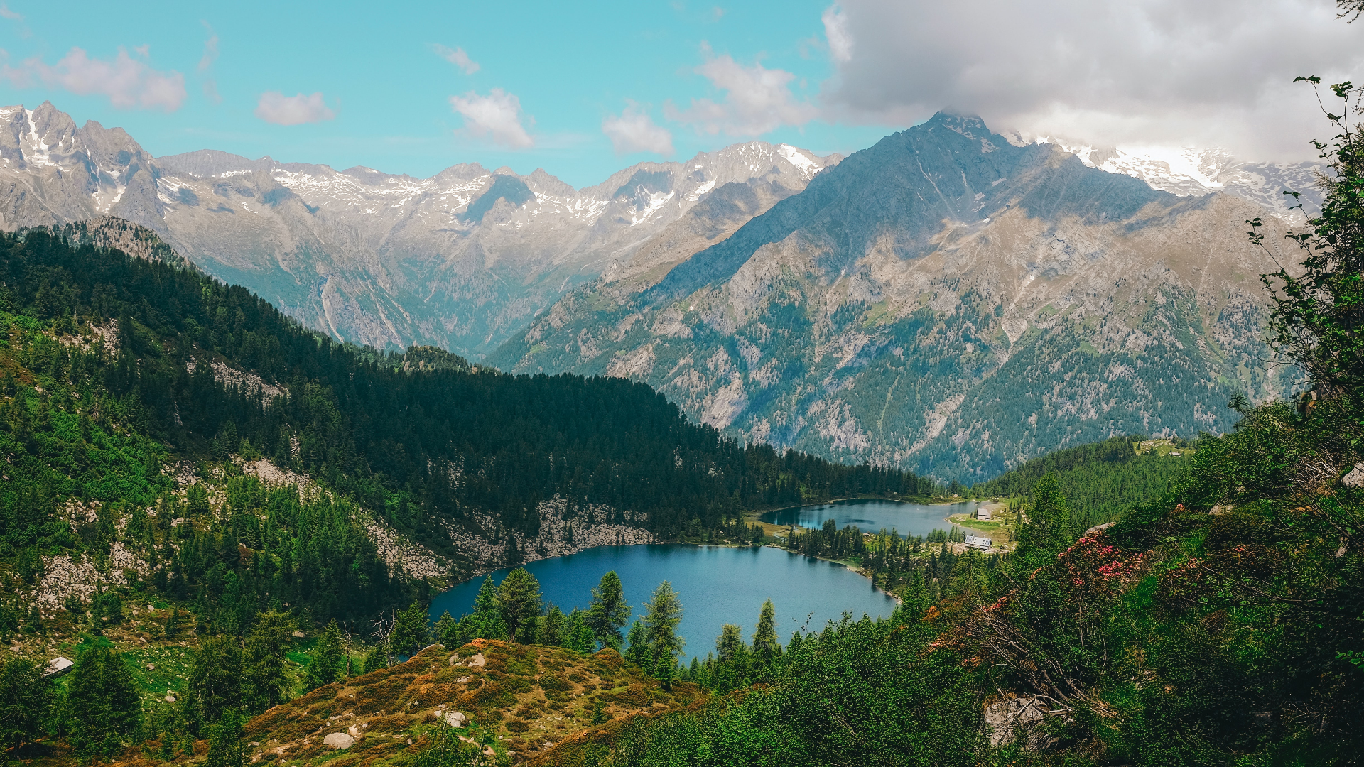 Mountain landscape with lakes and forests in Italy HD Wallpaper