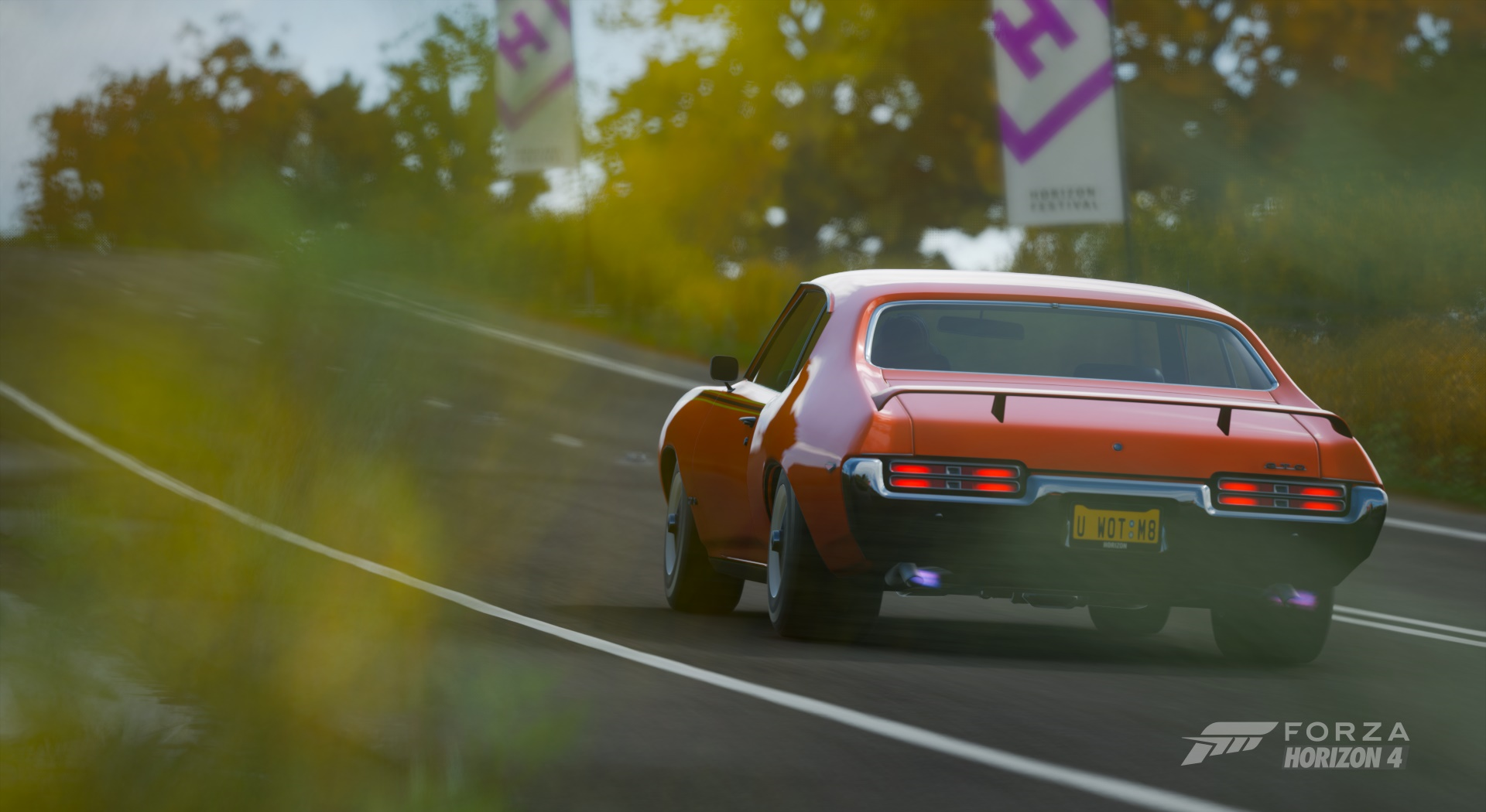 Orange 1970 Pontiac GTO Judge in Forza Horizon 4 HD Wallpaper