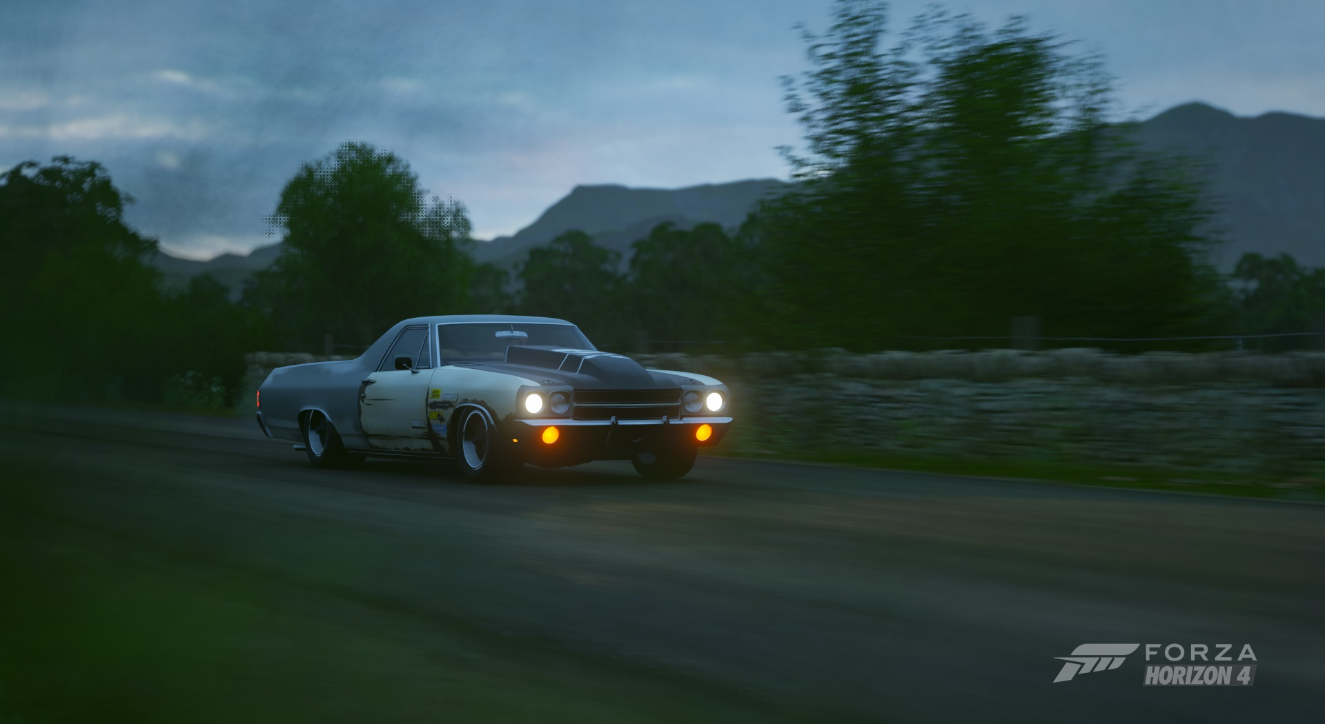 Forza Horizon 4 car driving on a dirt road at dusk HD Wallpaper