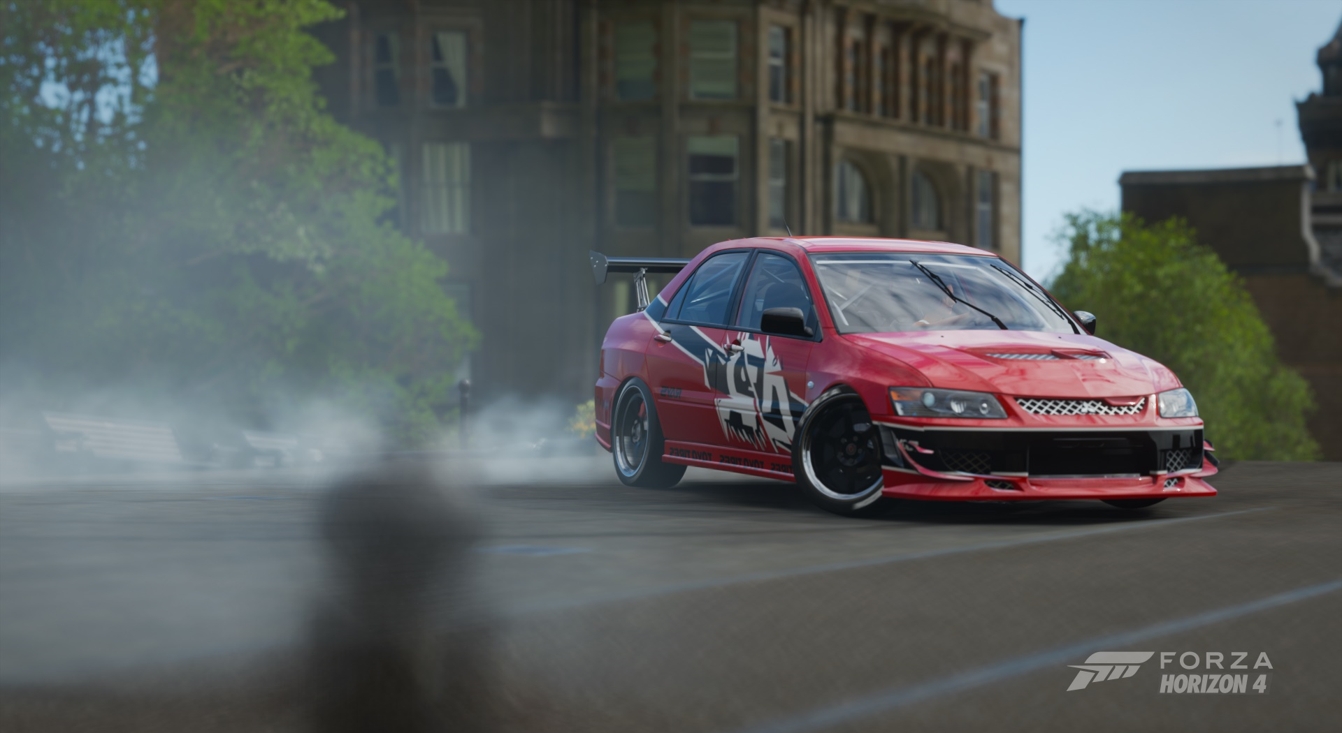 Red Mitsubishi Lancer Evolution VII in Forza Horizon 4 HD Wallpaper