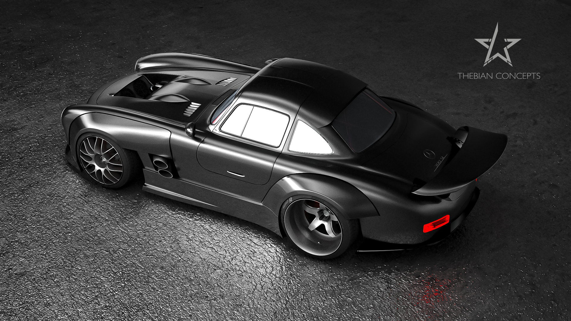 Black Mercedes 300SL Outlaw on Wet Asphalt HD Wallpaper