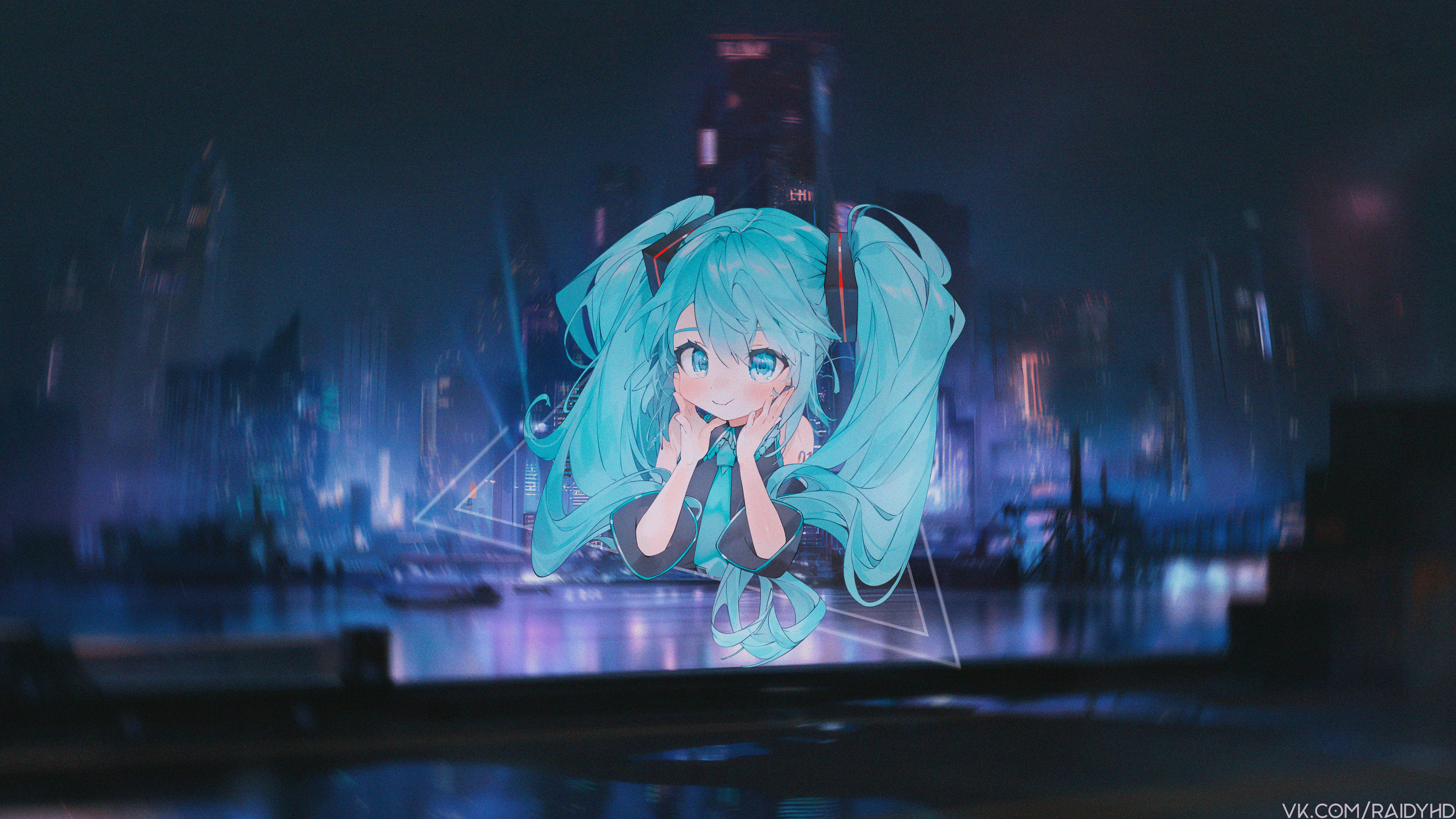 4K Hatsune Miku from Vocaloid in a futuristic city HD Wallpaper