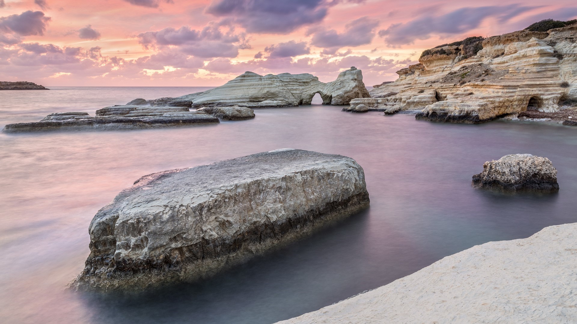 Rock Formations by the Sea in Cyprus at Sunset HD Wallpaper