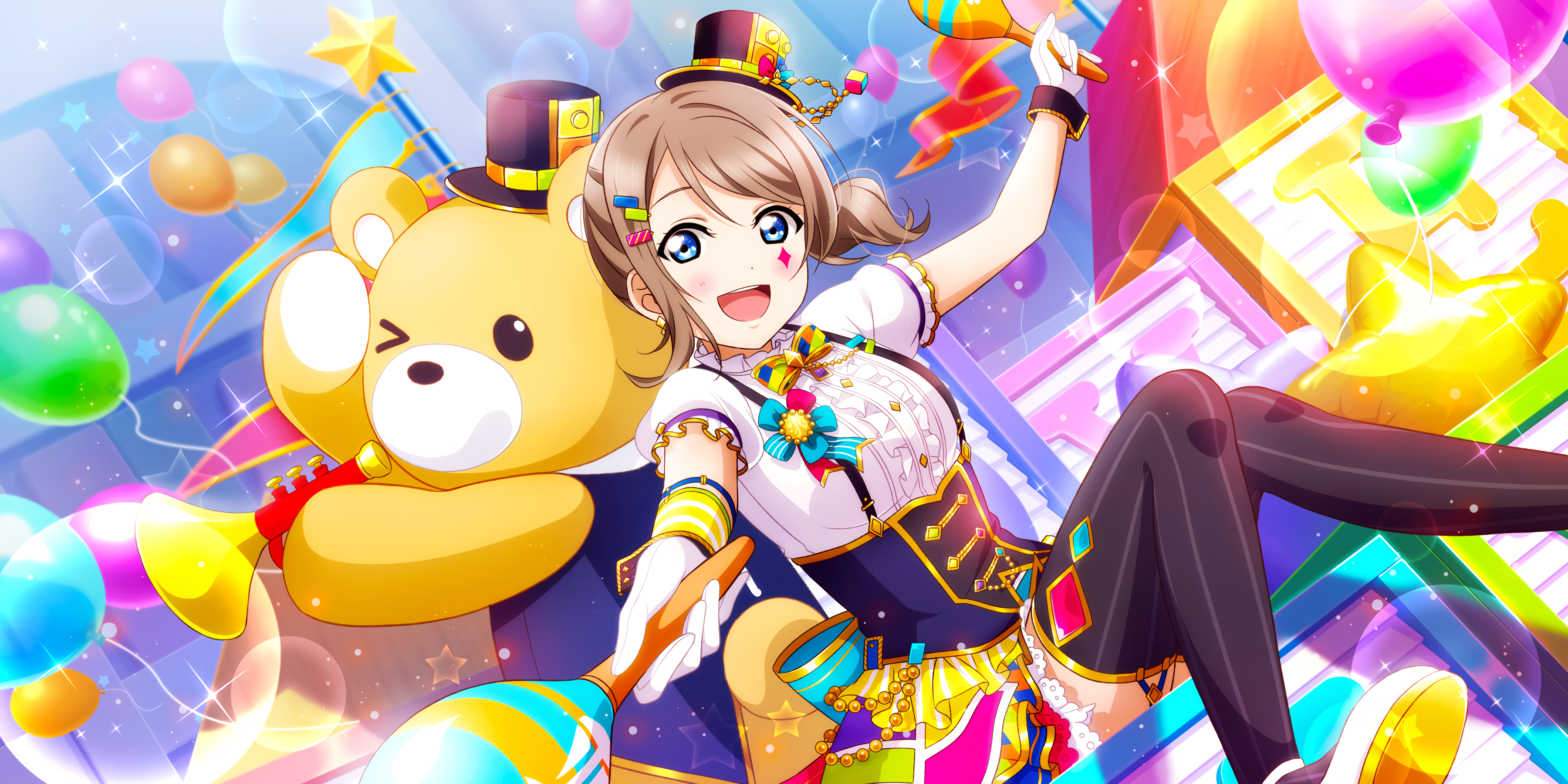 Watanabe You from Love Live! Sunshine!! with a teddy bear HD Wallpaper