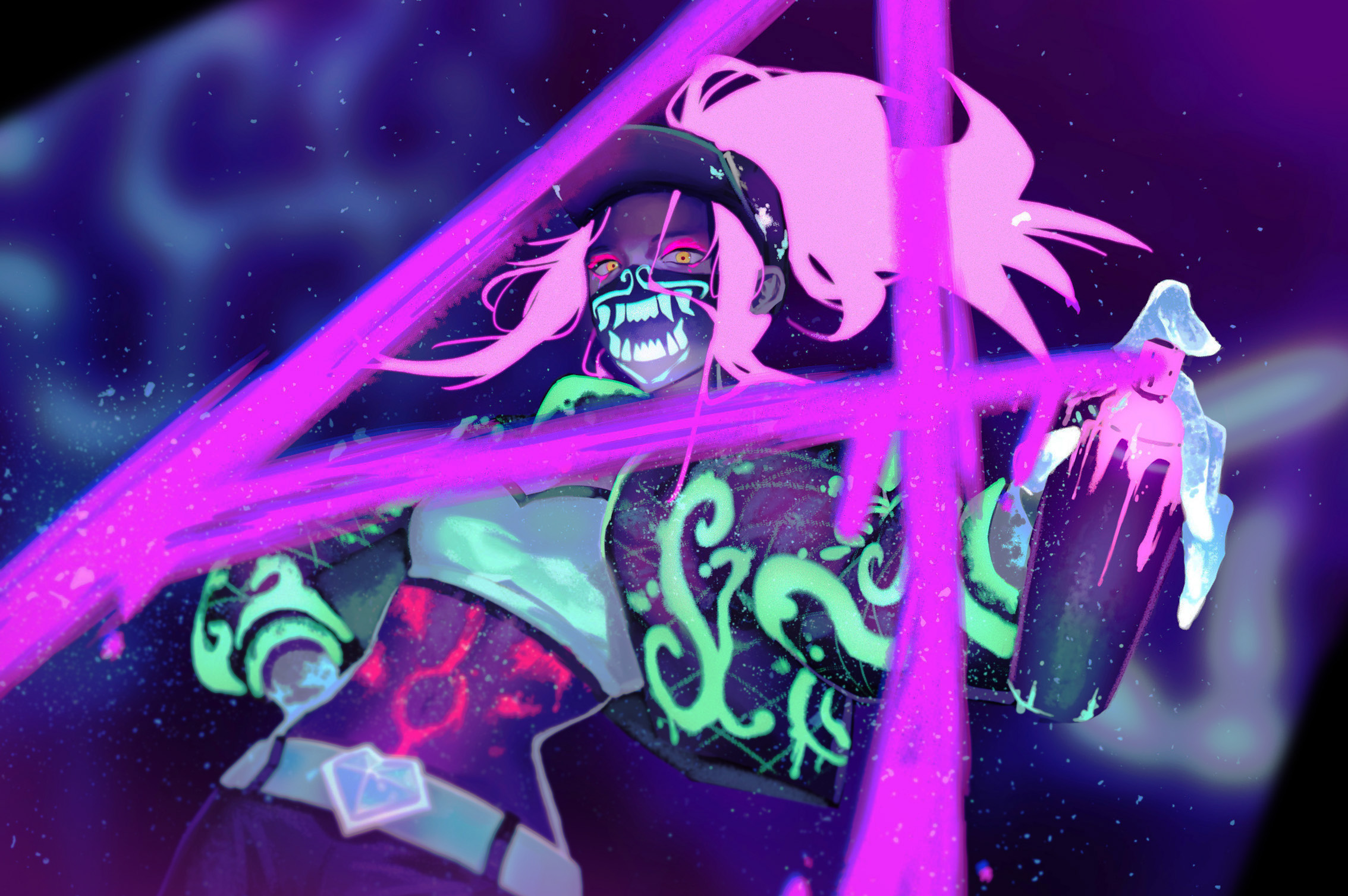 Akali from League of Legends with neon paint HD Wallpaper