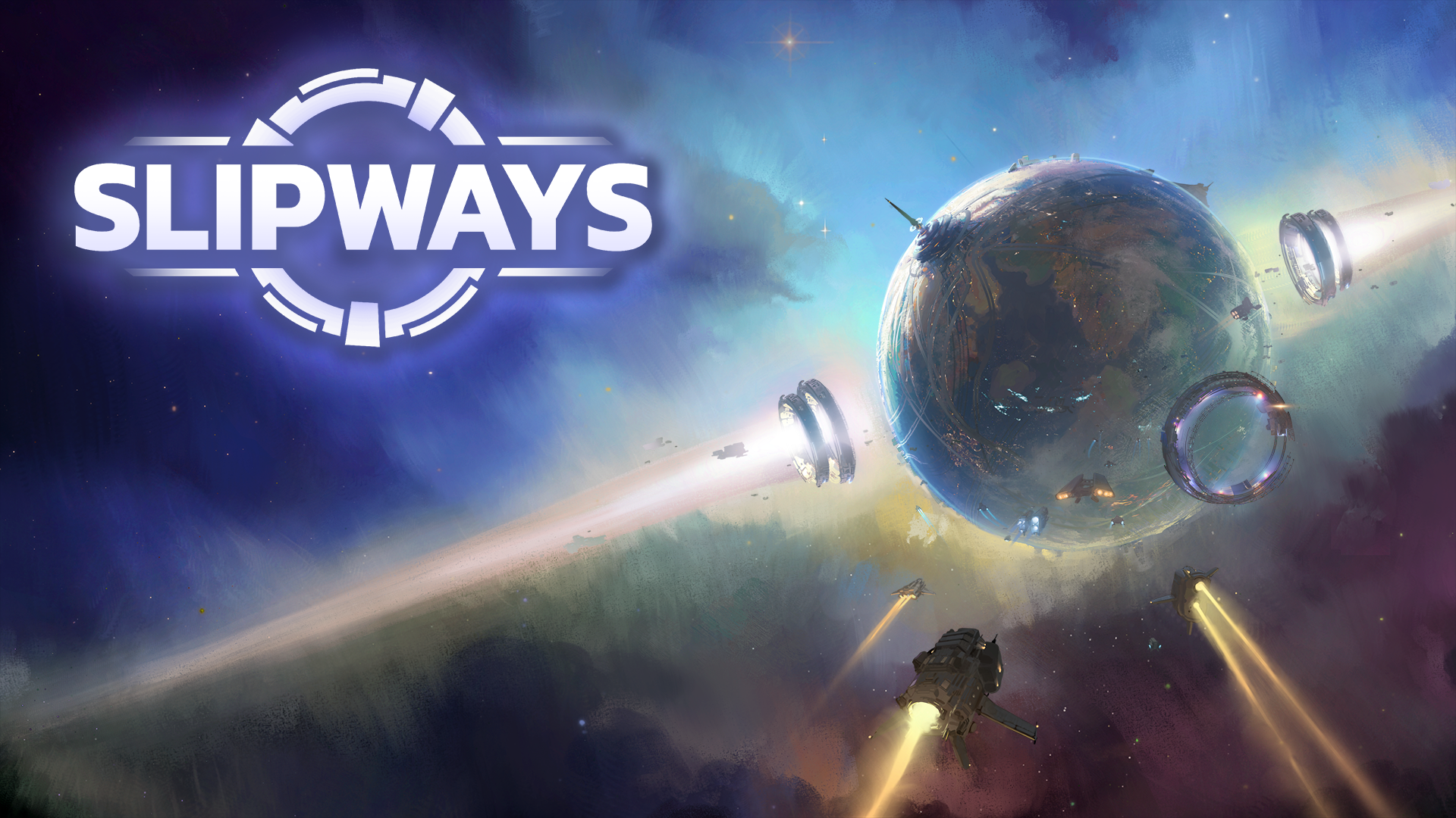 Slipways Game Art with Planet and Spaceships HD Wallpaper