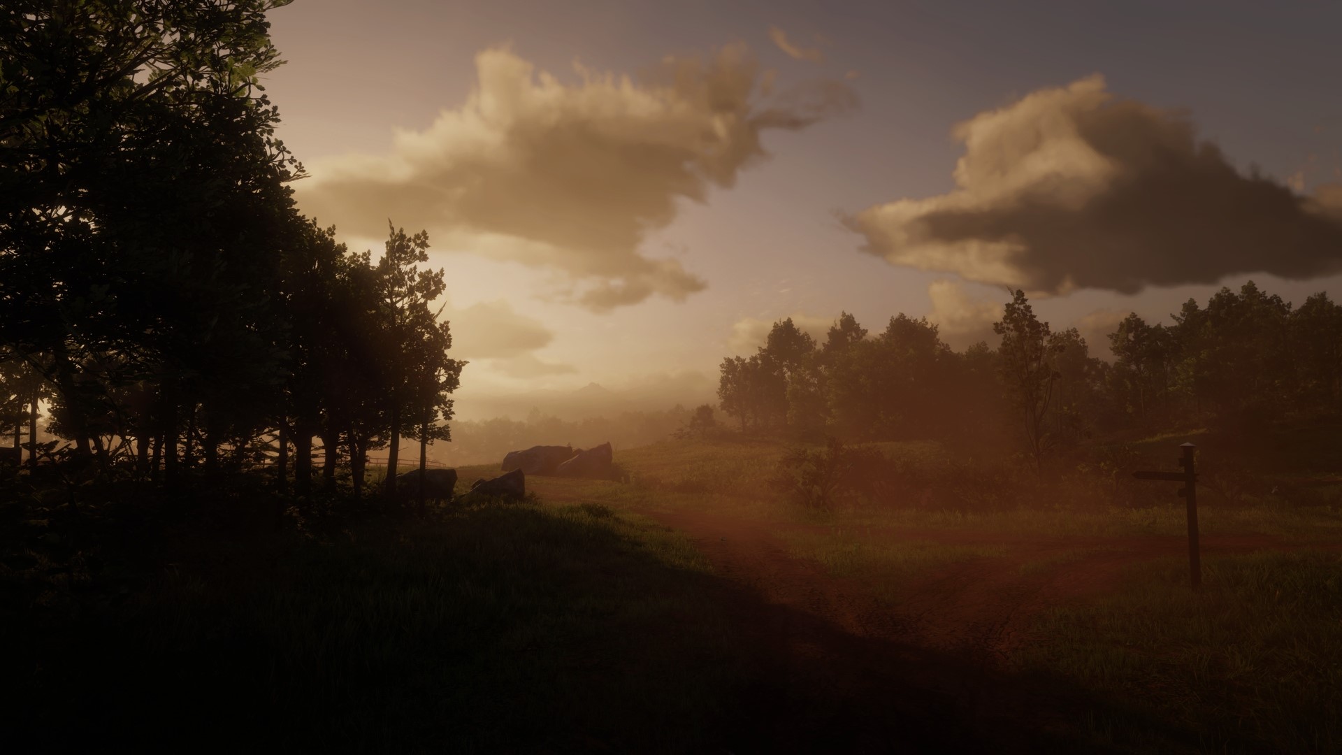 Red Dead Redemption 2 landscape at sunset HD Wallpaper