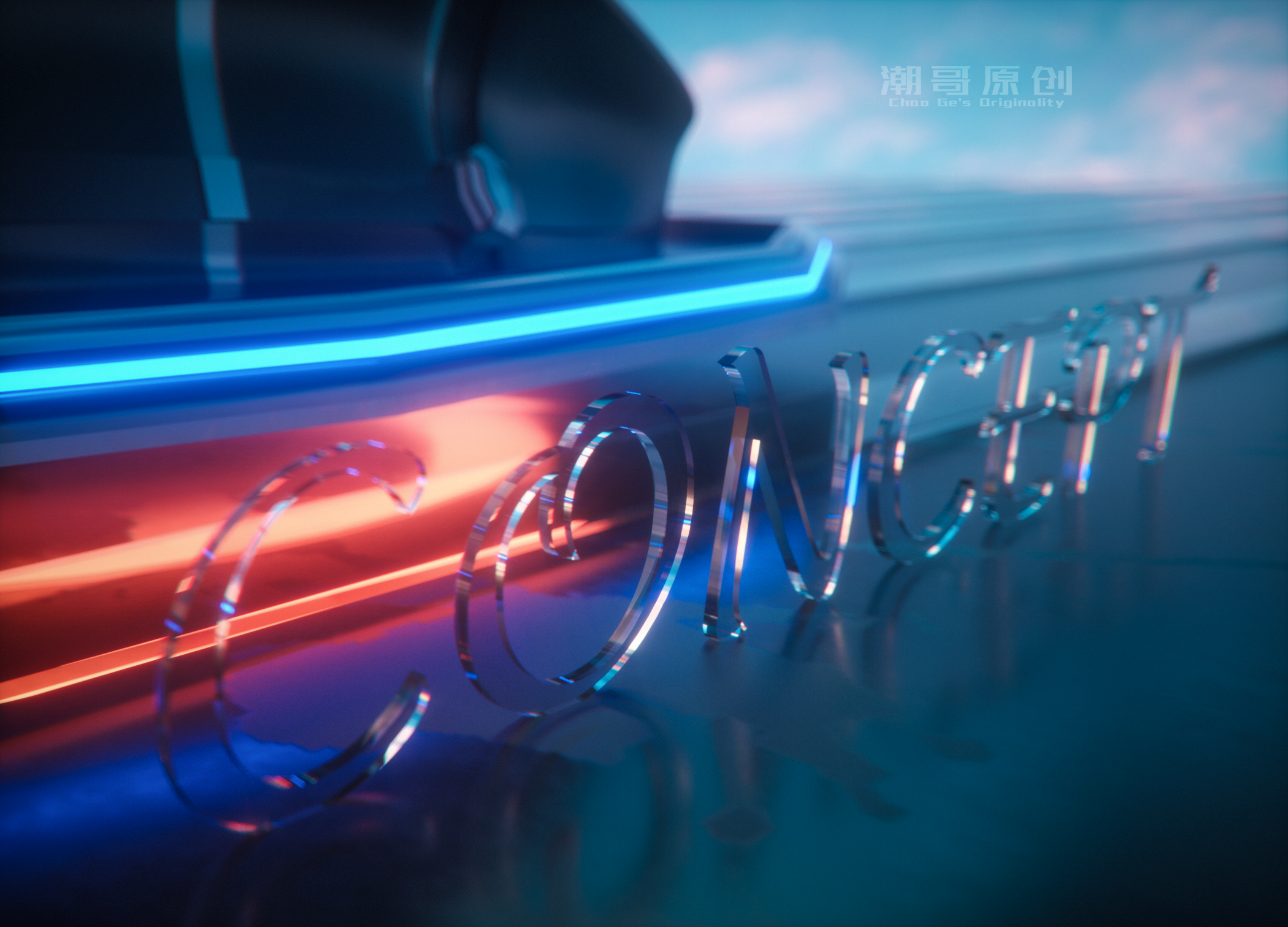 3D render of the word CONCEPT with neon lights HD Wallpaper