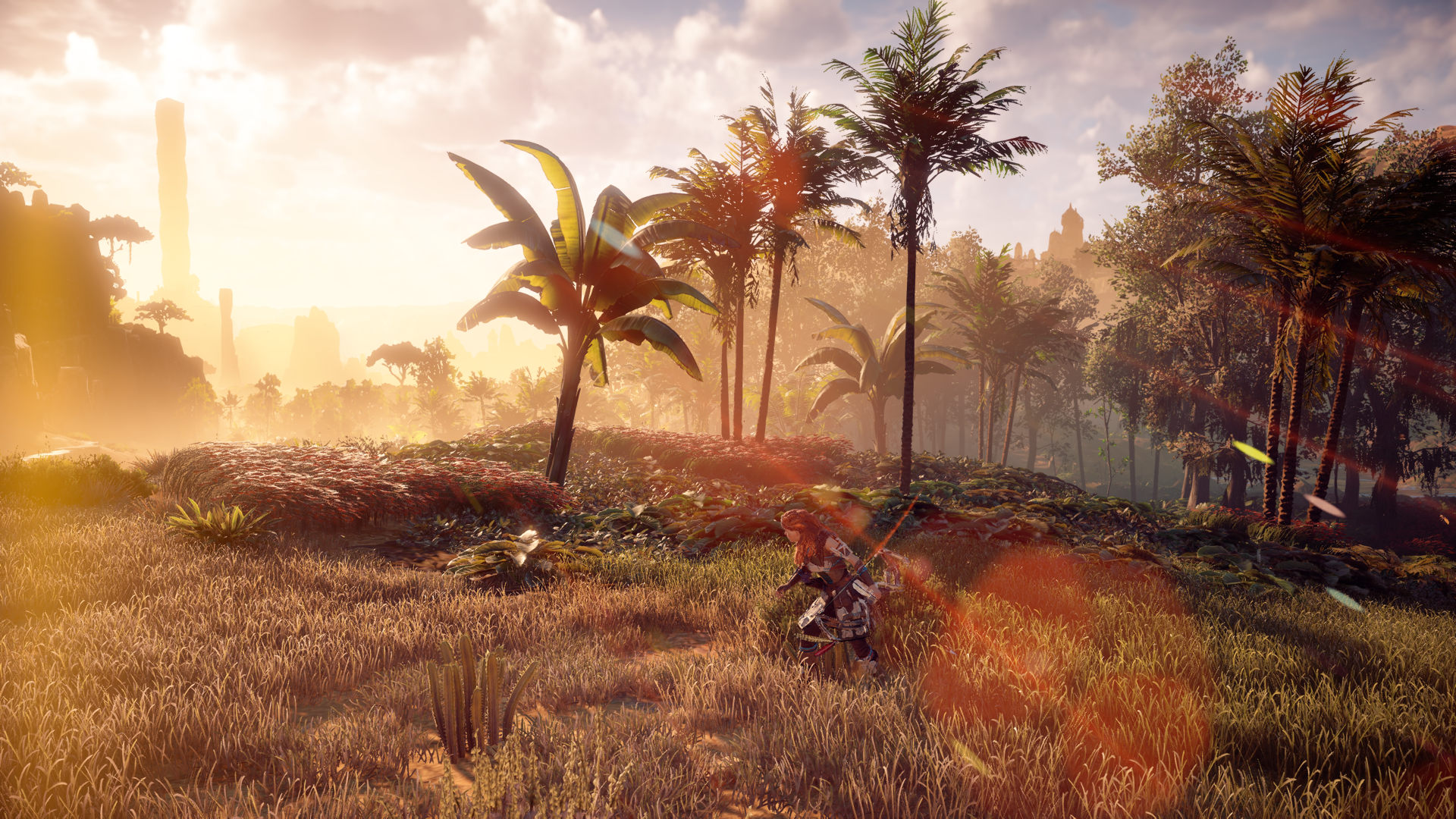 Aloy from Horizon: Zero Dawn in a jungle landscape HD Wallpaper