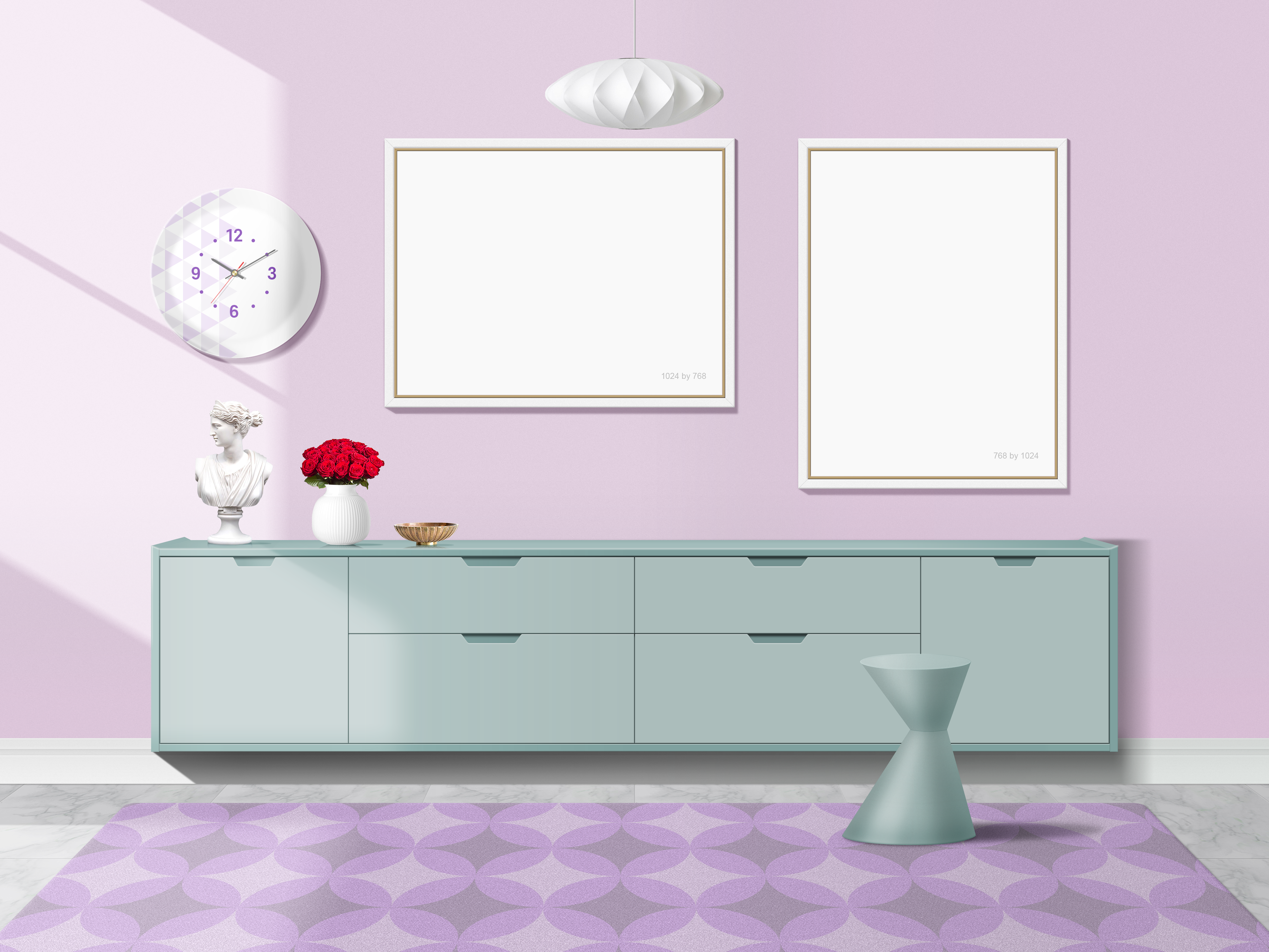 Living room with picture frames and carpet HD Wallpaper