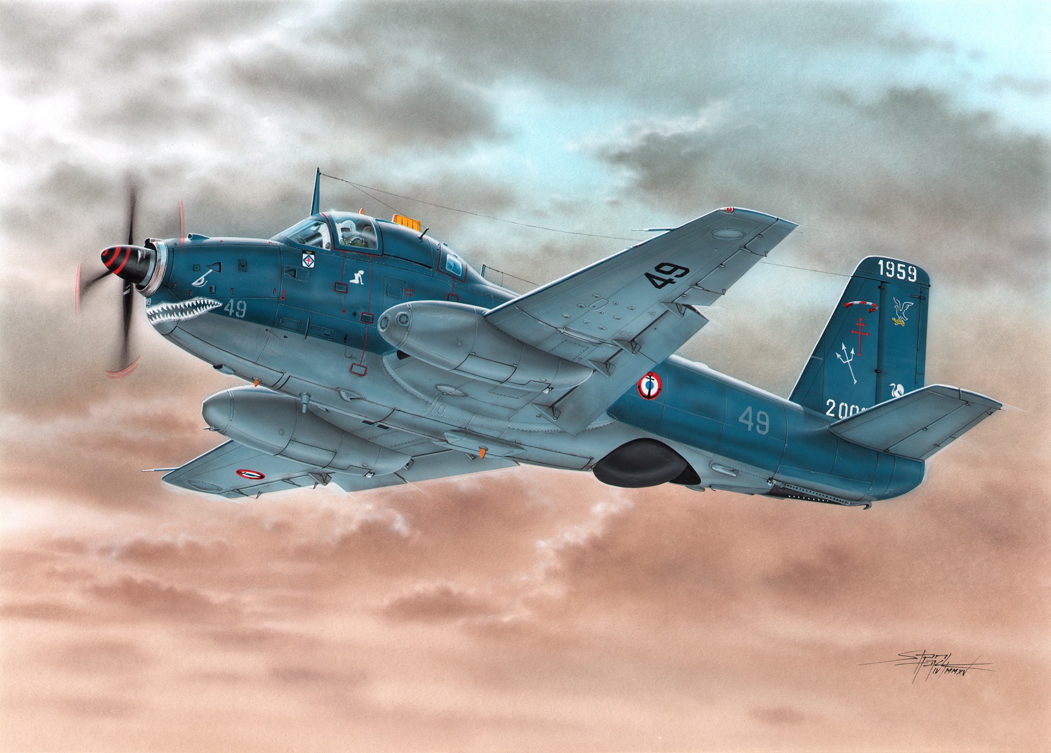 Bréguet 1050 Alizé anti-submarine warfare aircraft in flight HD Wallpaper