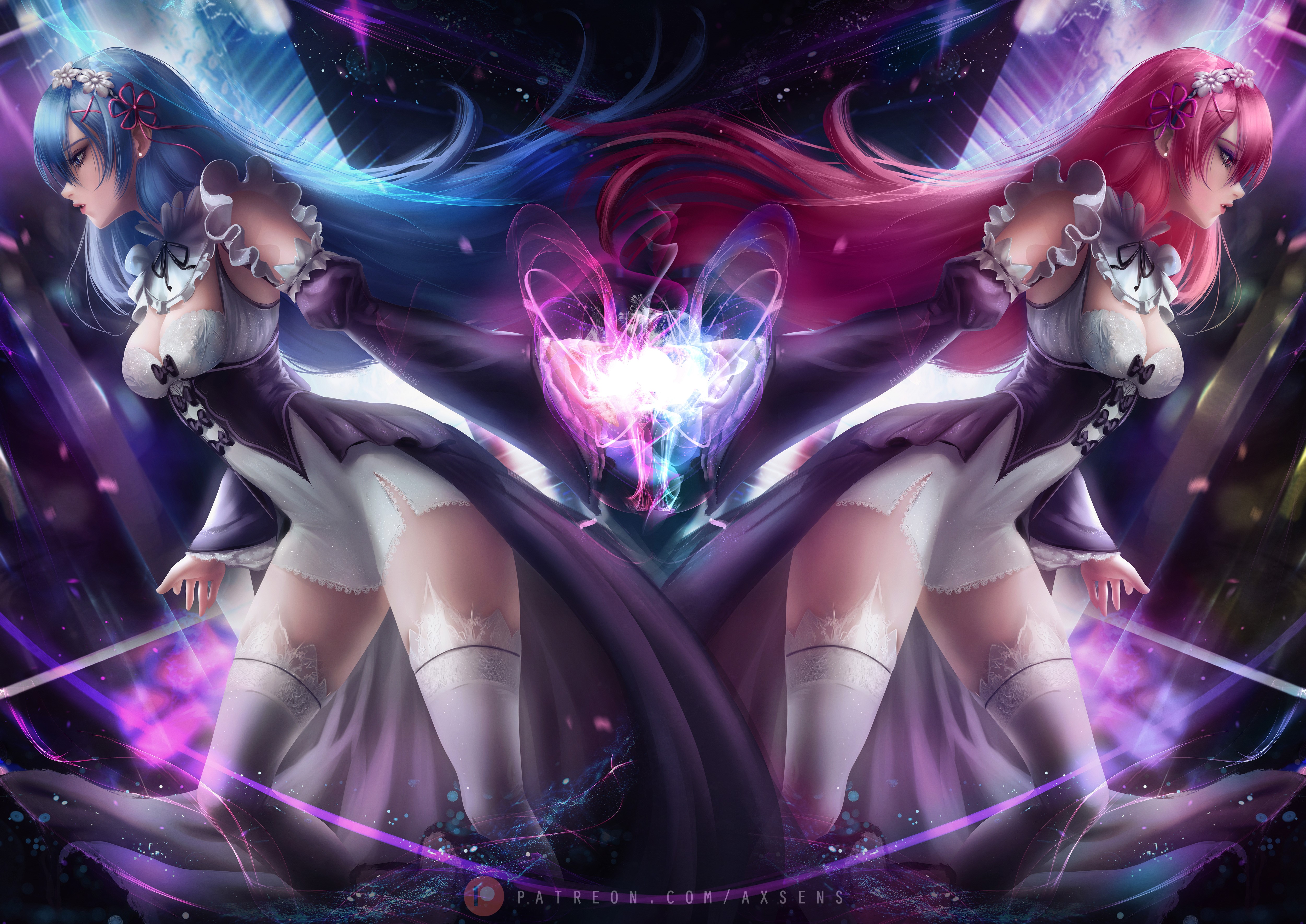 4K Rem and Ram from Re:Zero by Axsens HD Wallpaper