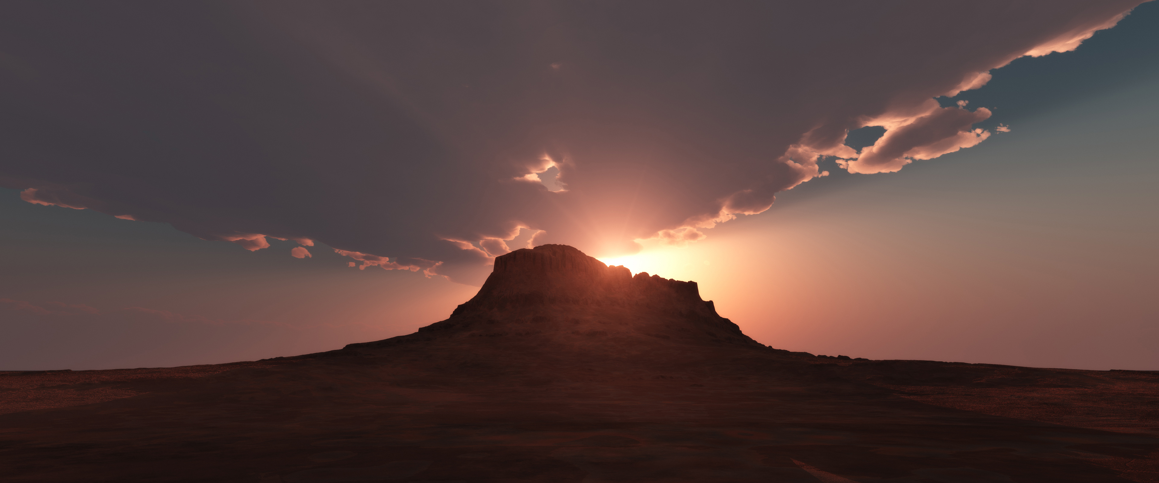 4K digital art landscape of a mountain at sunset HD Wallpaper