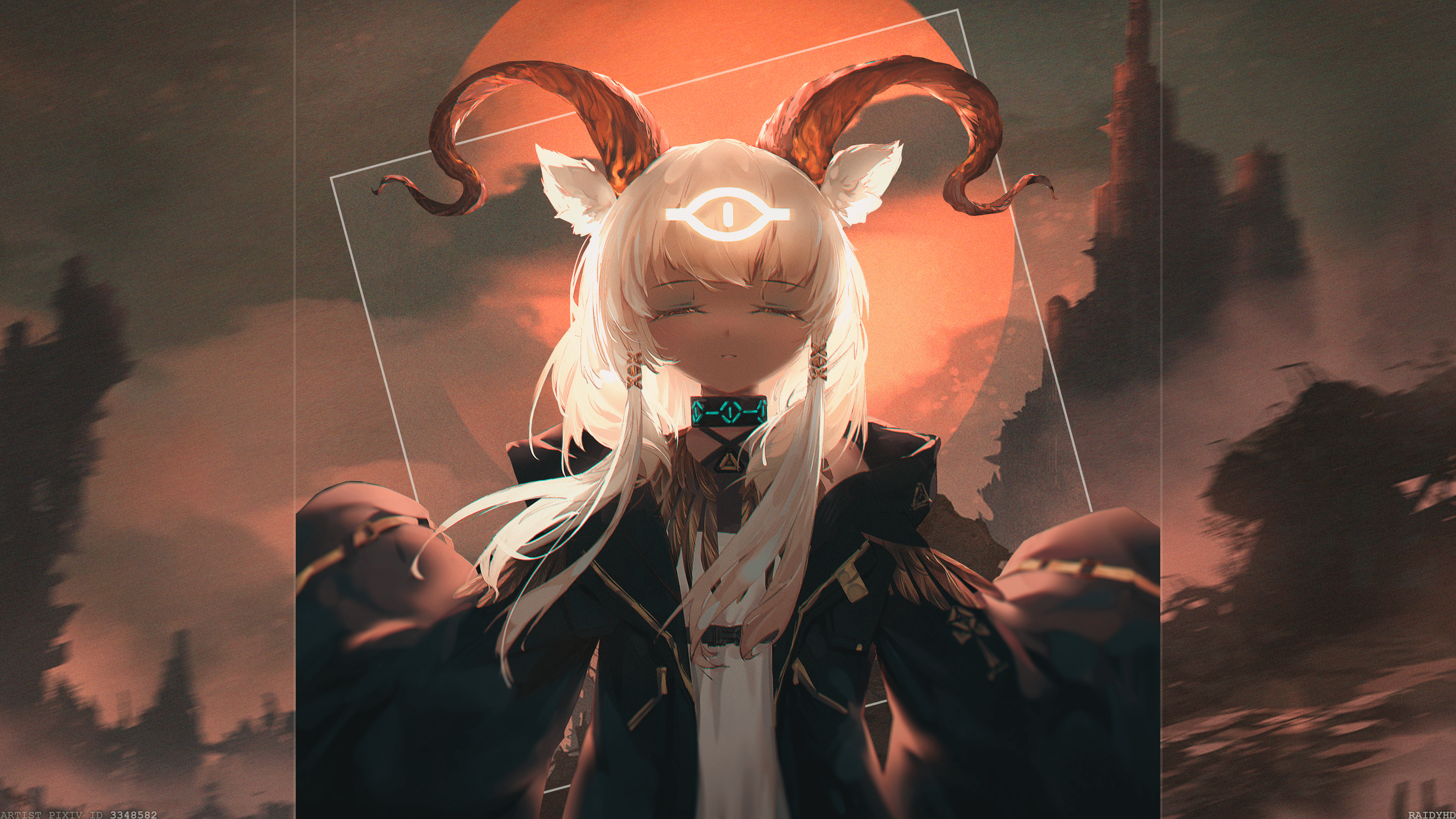 Anime girl with horns and third eye HD Wallpaper