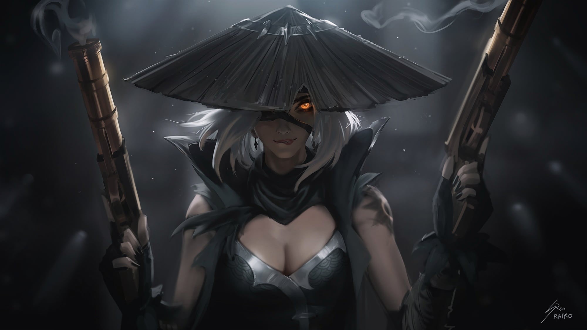 Girl with guns and hat by Raikoart HD Wallpaper