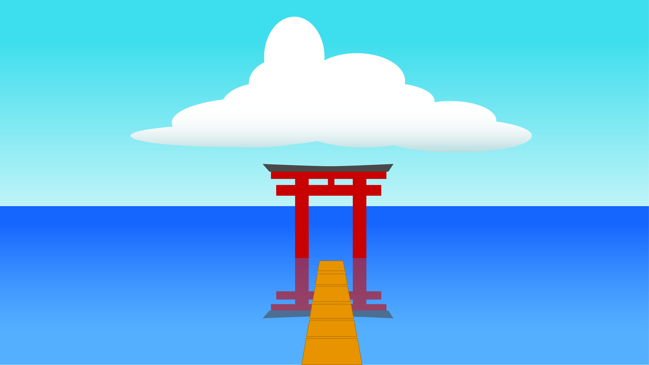 Red Torii gate in the ocean under a cloud HD Wallpaper
