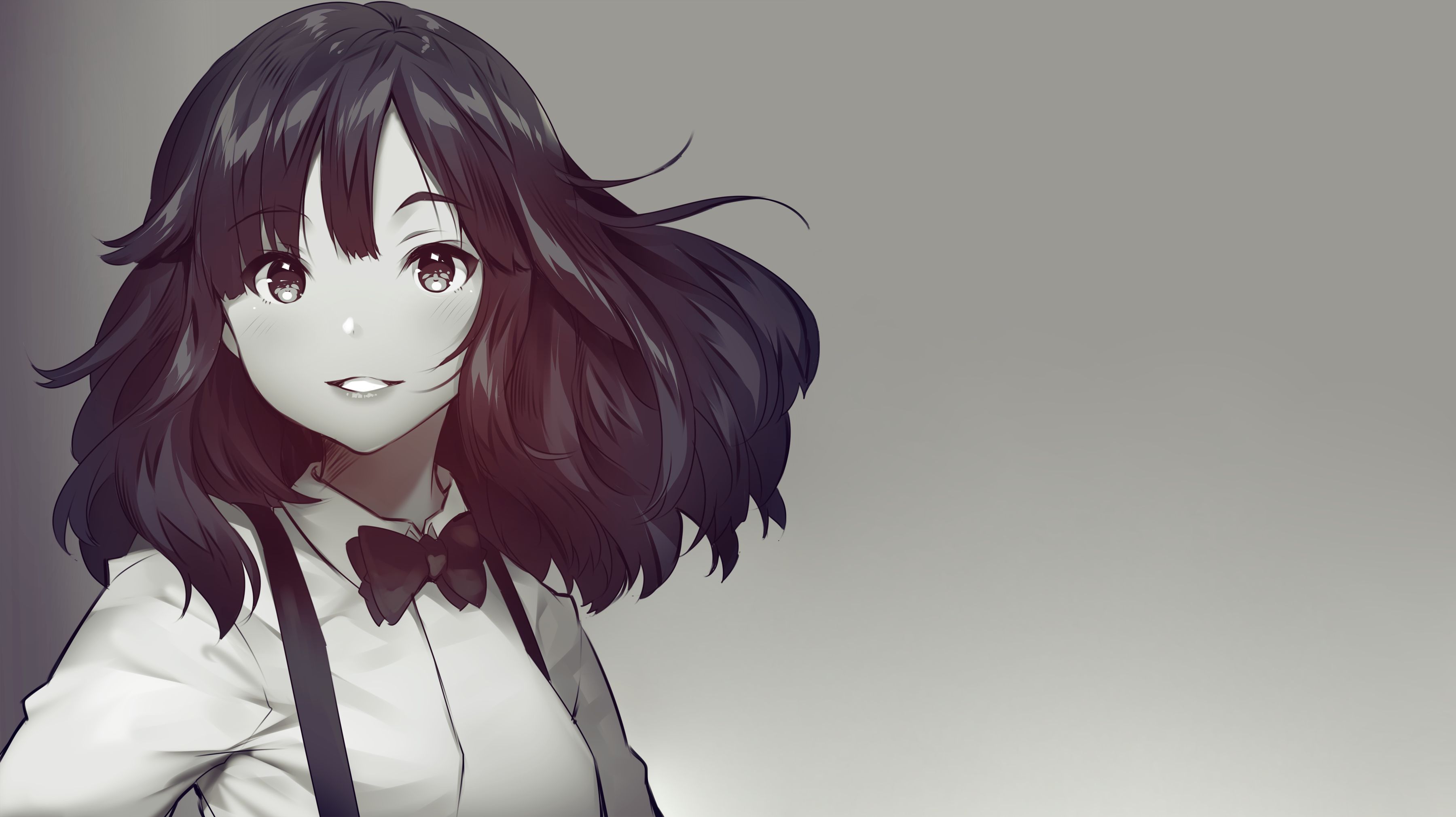Anime girl with dark hair and bow-tie HD Wallpaper