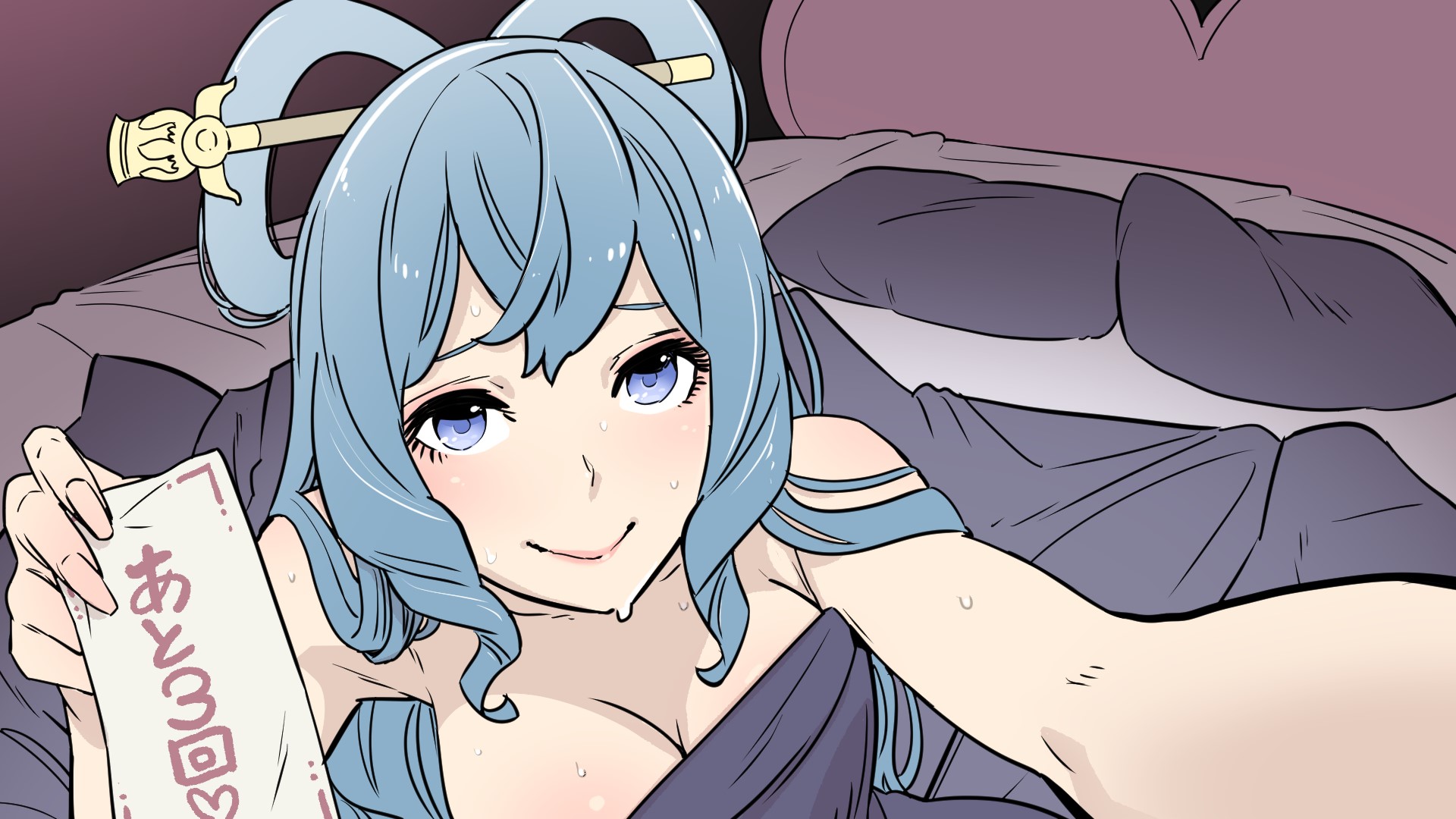 Anime girl with blue hair holding a note HD Wallpaper
