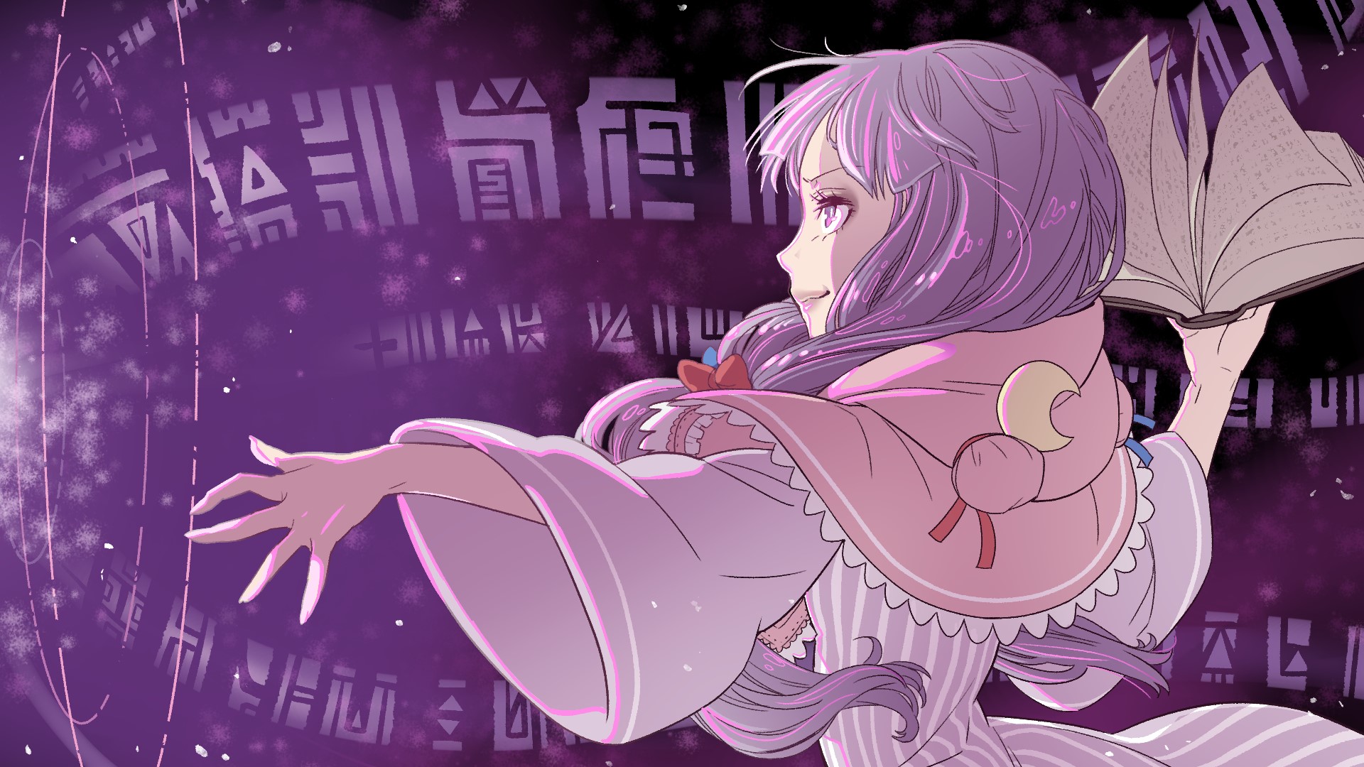 Patchouli Knowledge from Touhou holding a book HD Wallpaper