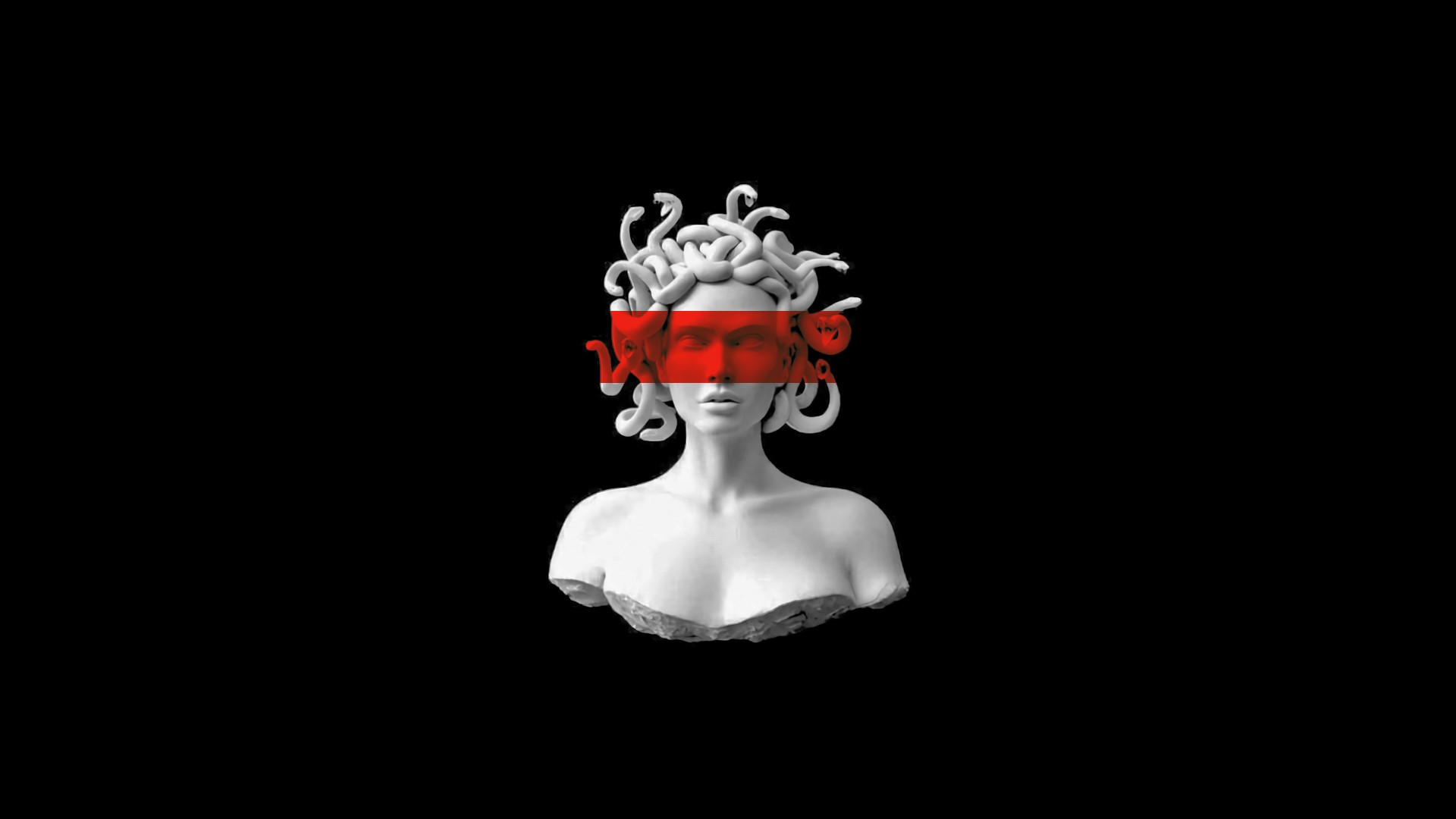 Medusa bust with red stripe over eyes HD Wallpaper