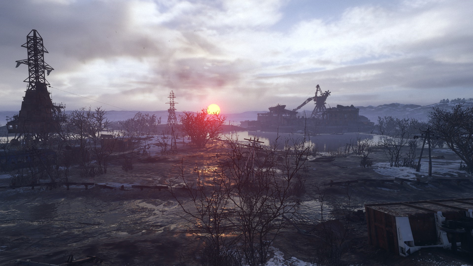 Metro Exodus industrial landscape at sunset HD Wallpaper