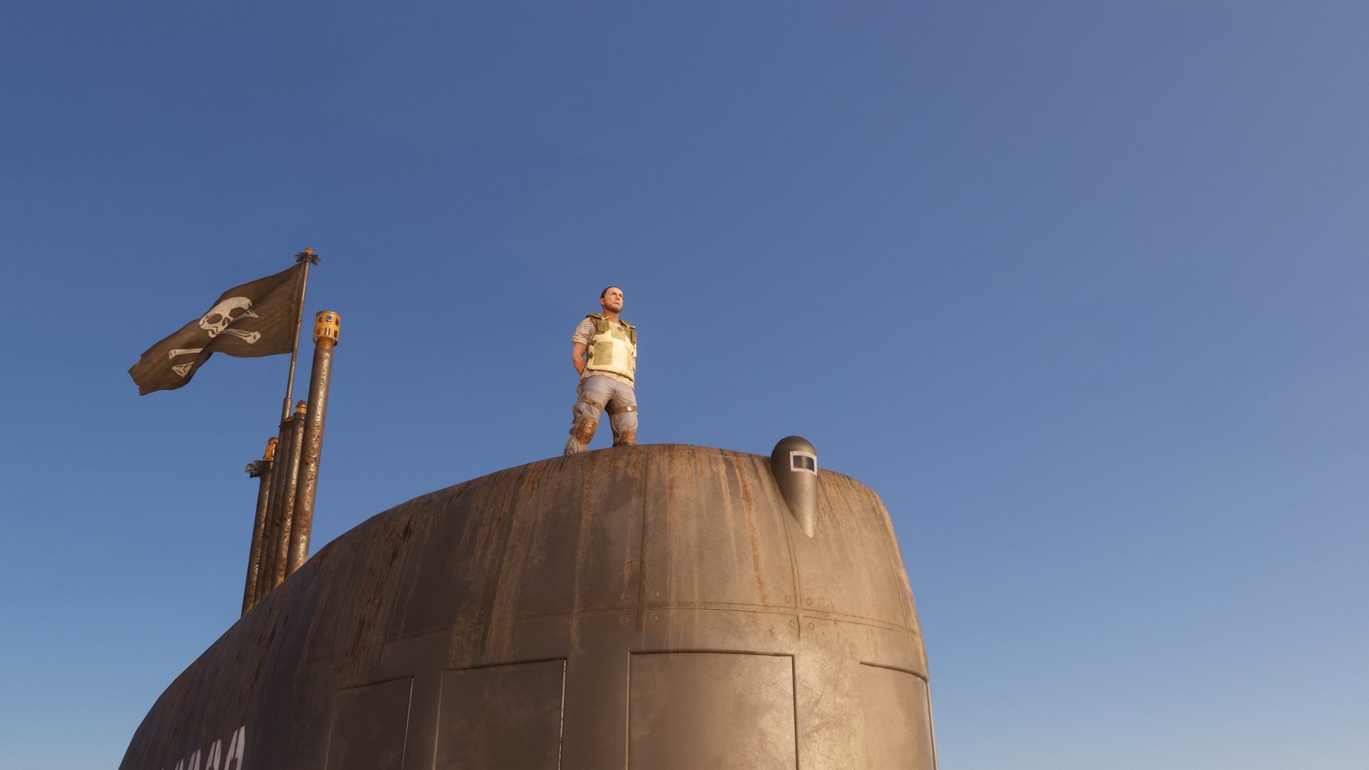 Man on a submarine with a pirate flag HD Wallpaper