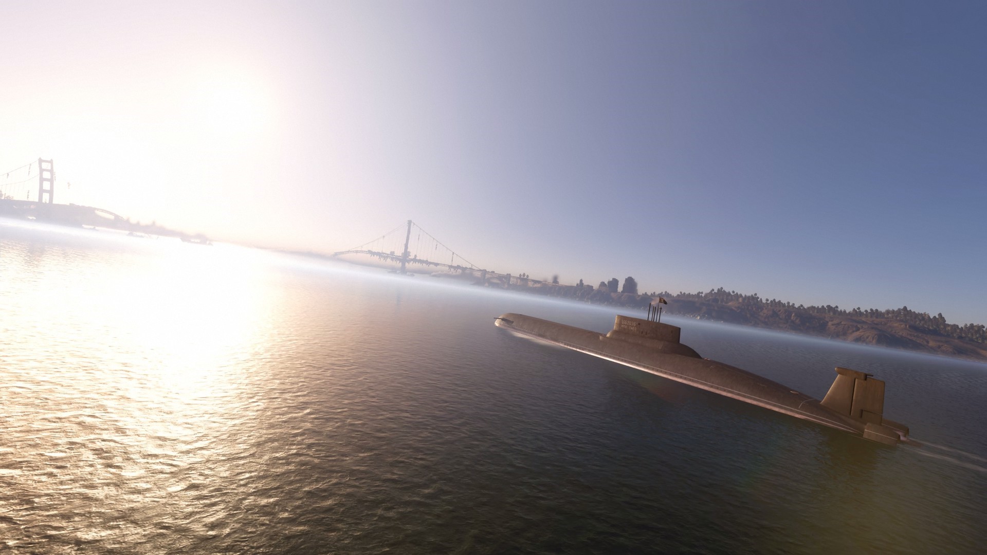 Submarine near Golden Gate Bridge HD Wallpaper