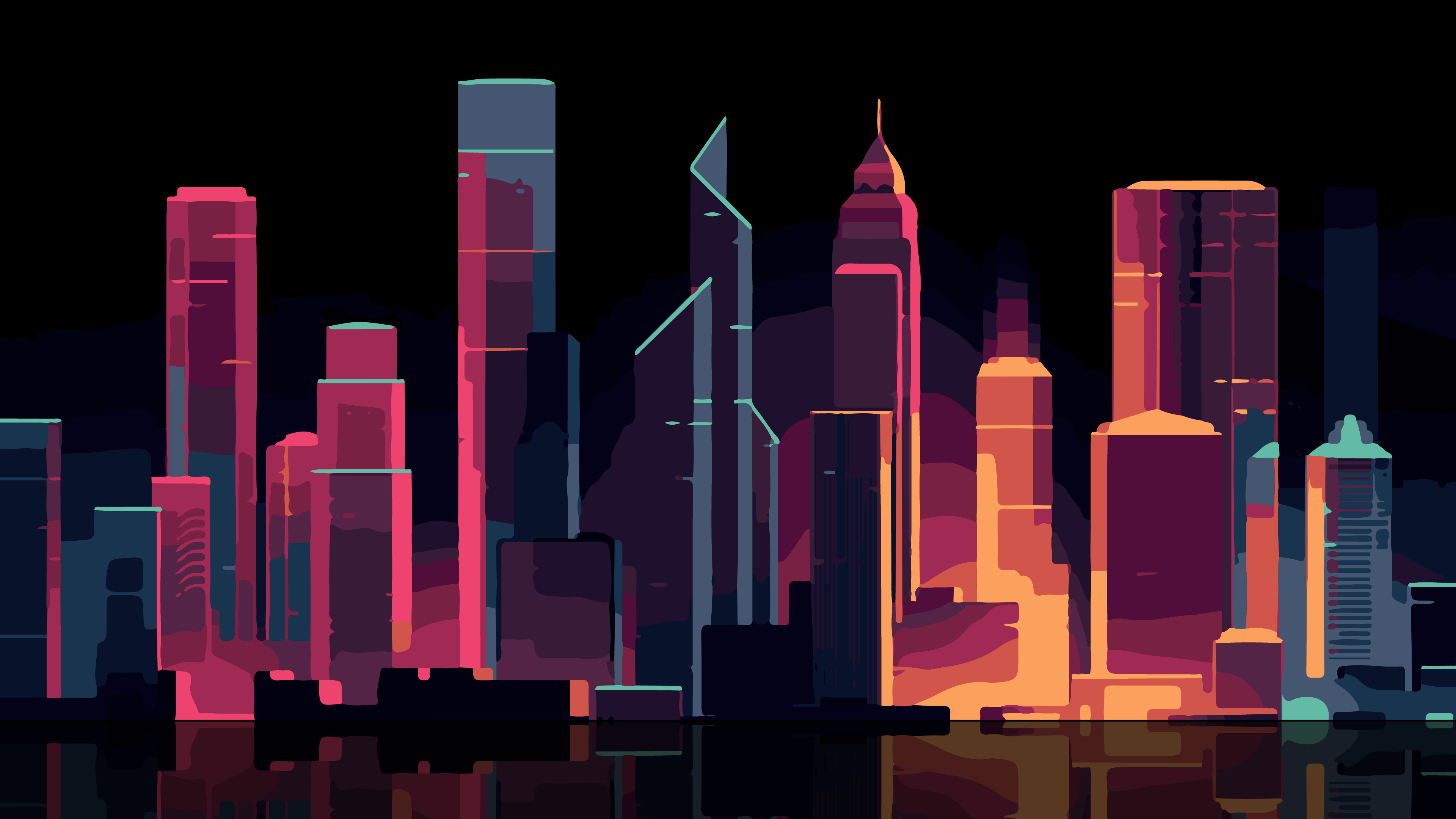 4K Hong Kong Cityscape Painting HD Wallpaper