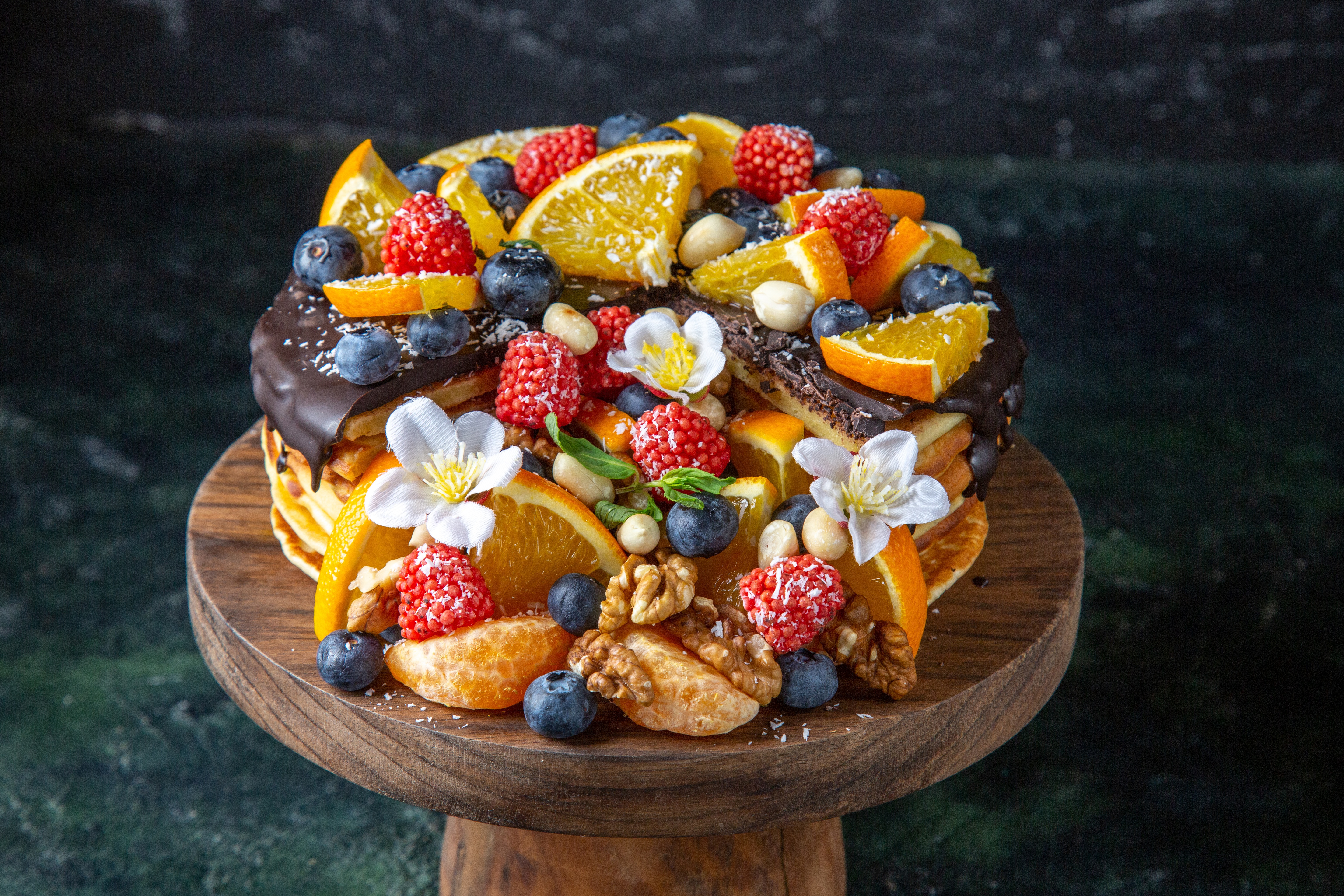 Fruit and Pastry Cake with Chocolate Glaze HD Wallpaper