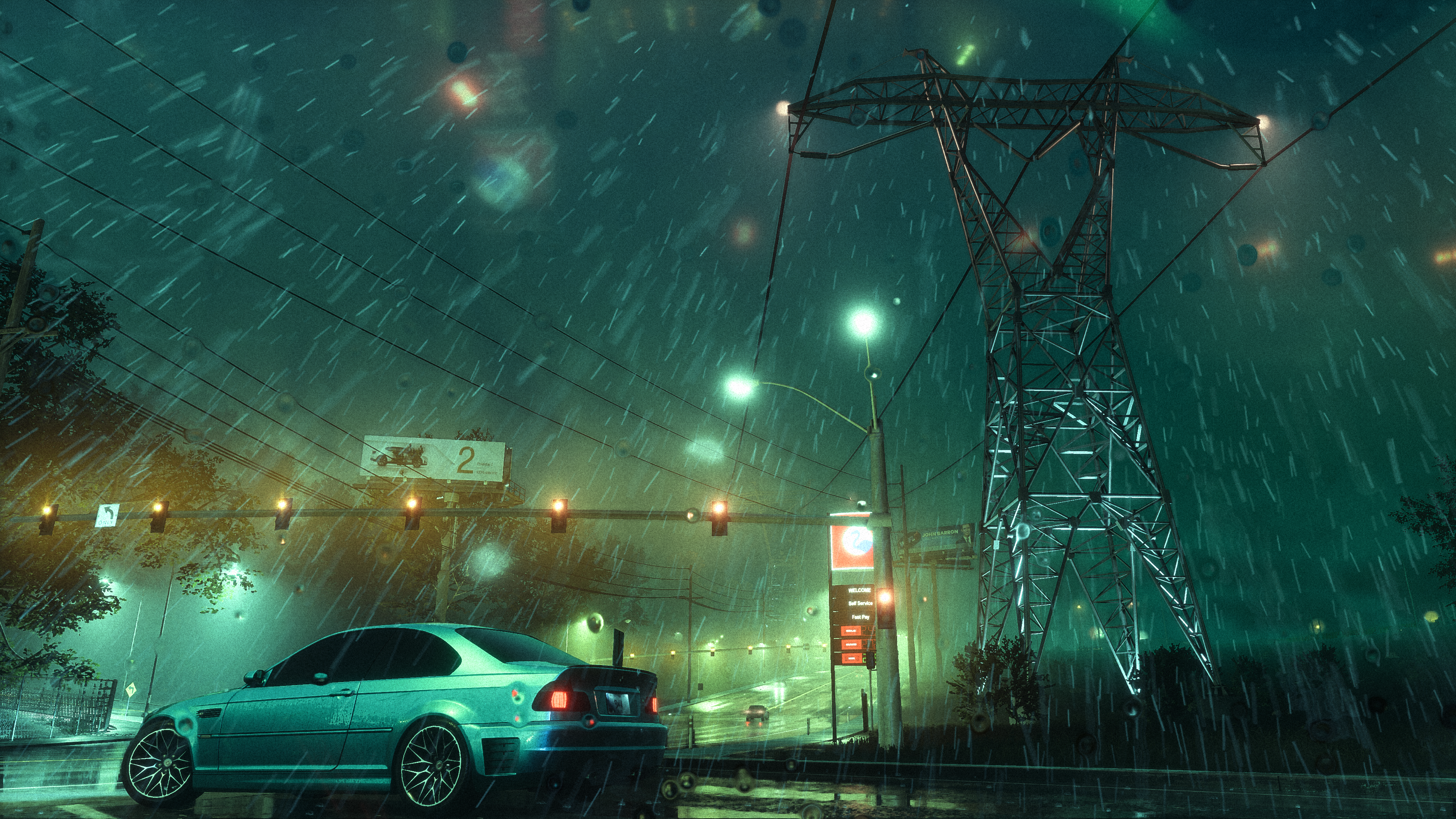 BMW M3 E46 in rain at night from NFS Heat HD Wallpaper