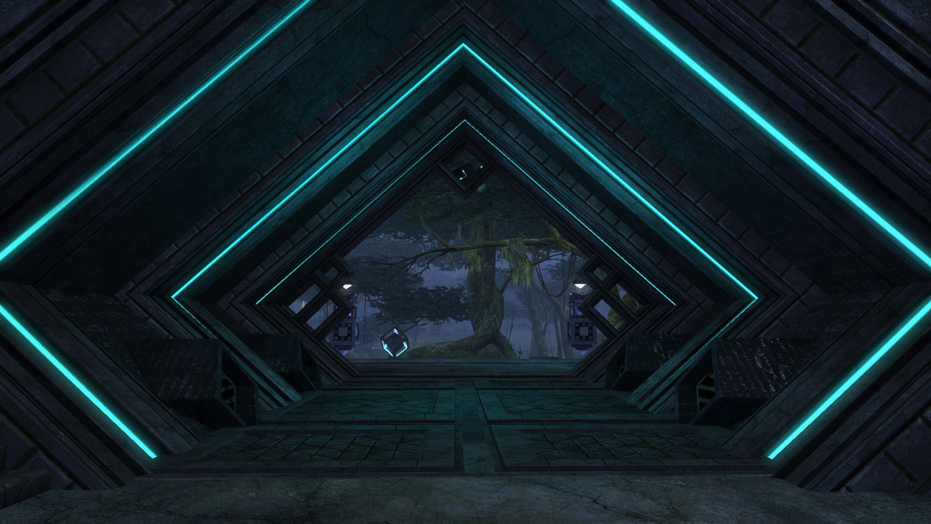 Guild Wars 2 concept art of a futuristic entrance to a forest HD Wallpaper