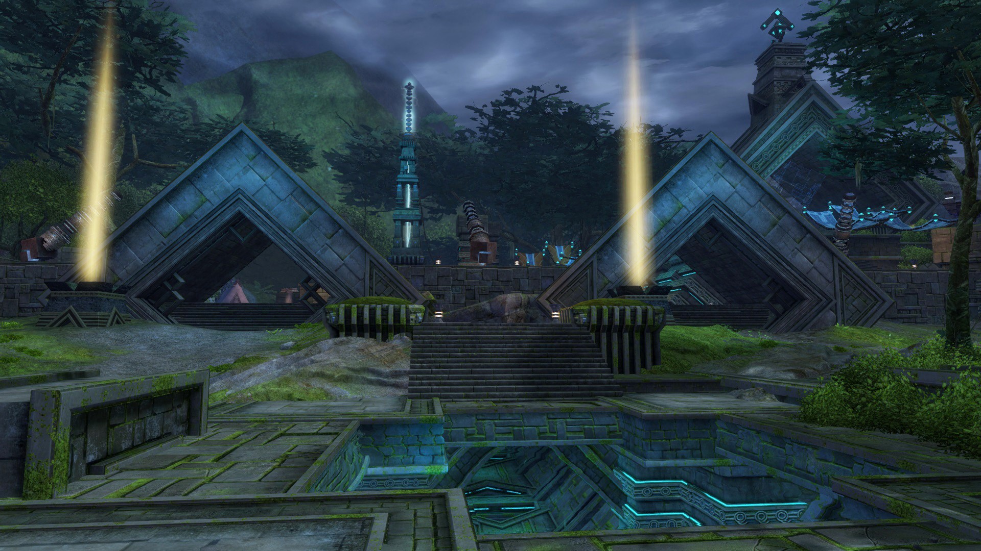 Ancient ruins with glowing pillars in Guild Wars 2 HD Wallpaper