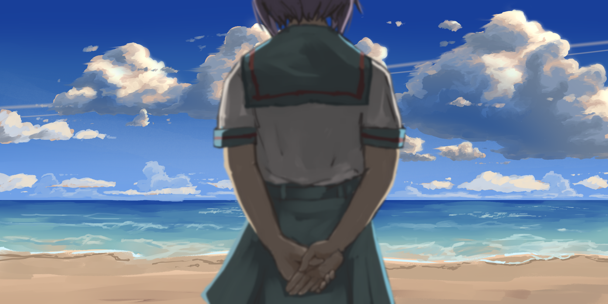 Nagato Yuki from The Melancholy of Haruhi Suzumiya on a beach HD Wallpaper