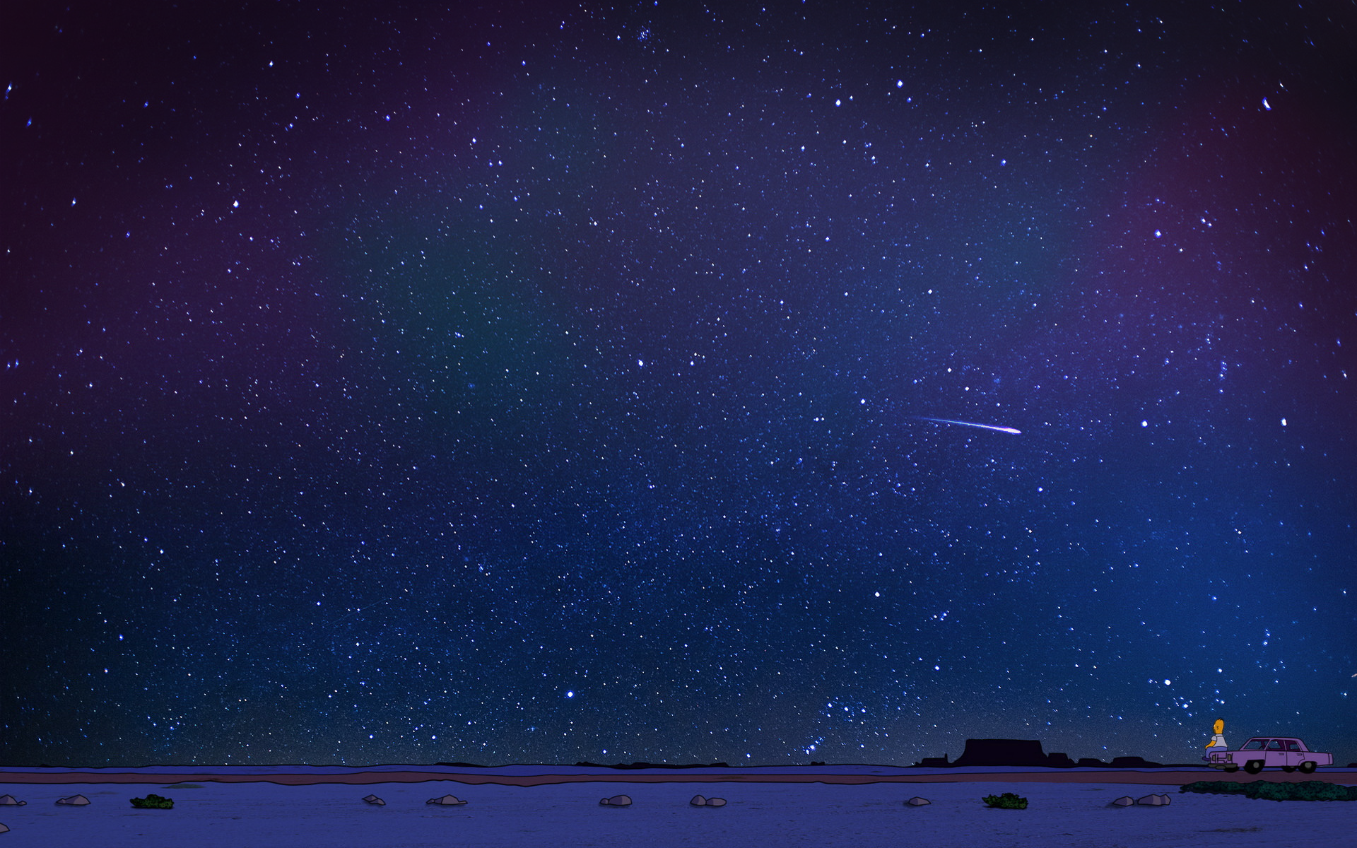 Homer Simpson stargazing from car in The Simpsons HD Wallpaper