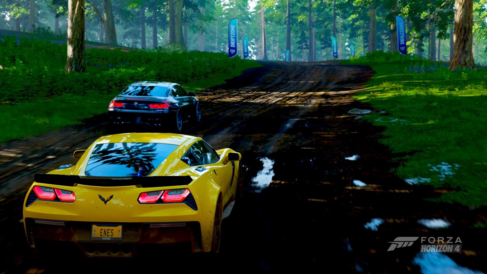 Forza Horizon 4 yellow and black cars on dirt road HD Wallpaper